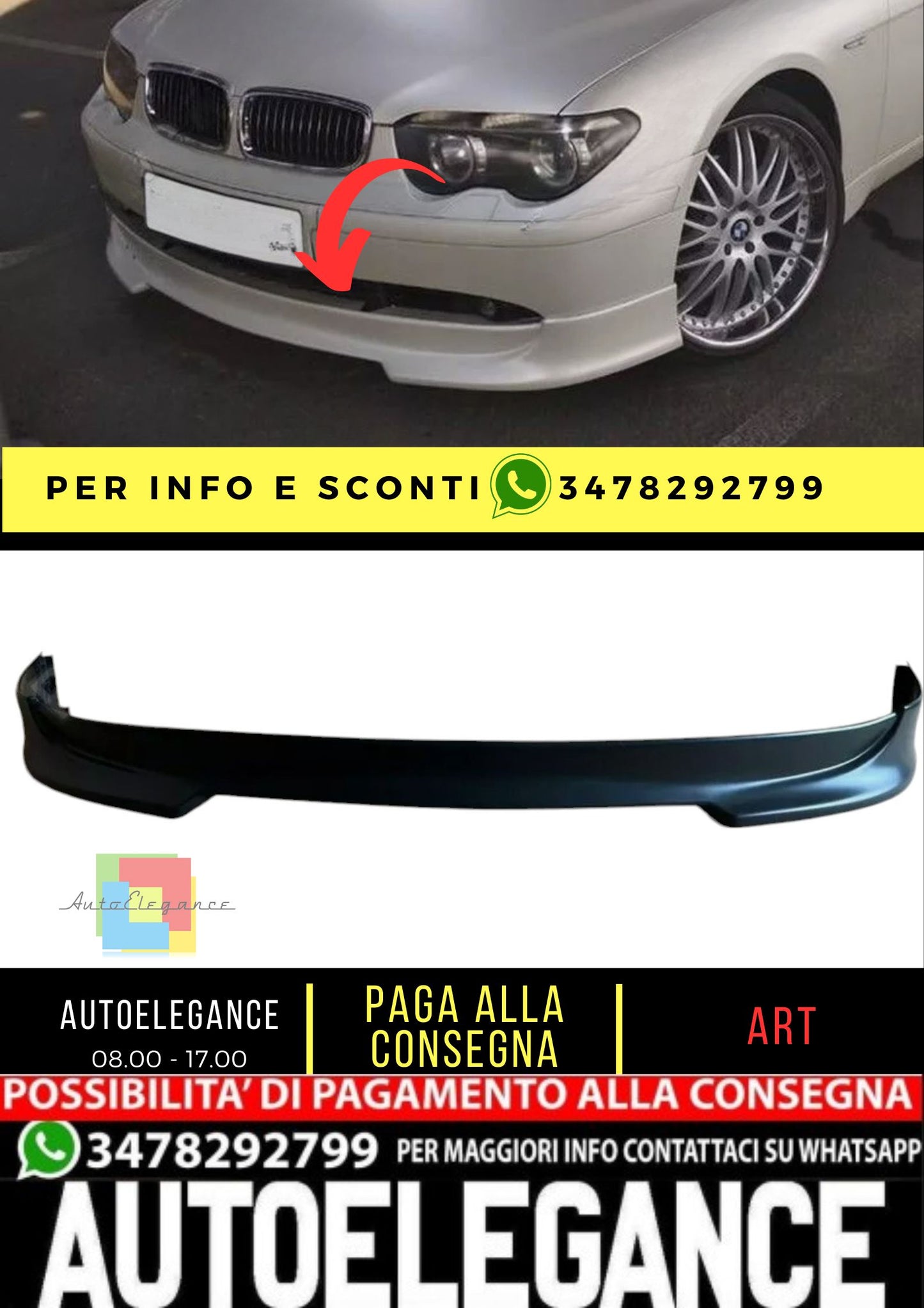 Spoiler per BMW 7 E65 / E66 2001 - 2005 ABS Plastic Lip Valance