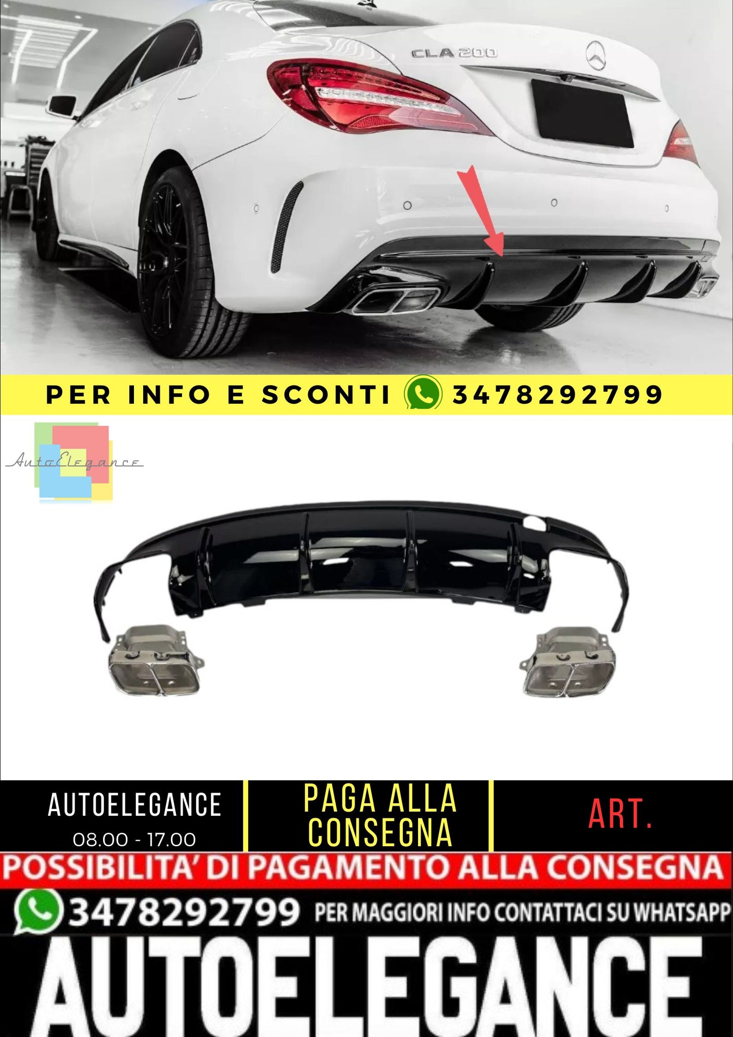 😎Diffusore+ Terminali Di Scarico (CHROME) Adatto Per Mercedes CLA 45 AMG 😎