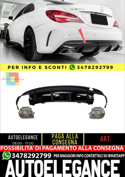 😎Diffusore+ Terminali Di Scarico (CHROME) Adatto Per Mercedes CLA 45 AMG 😎