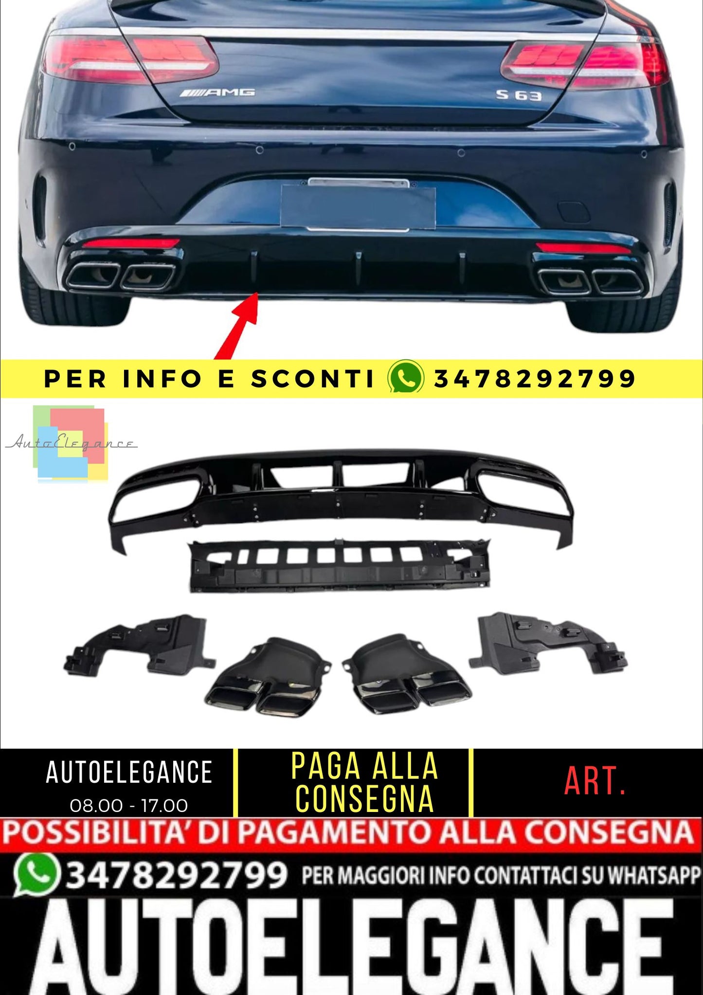 😎Diffusore+ Terminali Di Scarico(NOIR) Adatto Per Mercedes S-KL.S63 😎