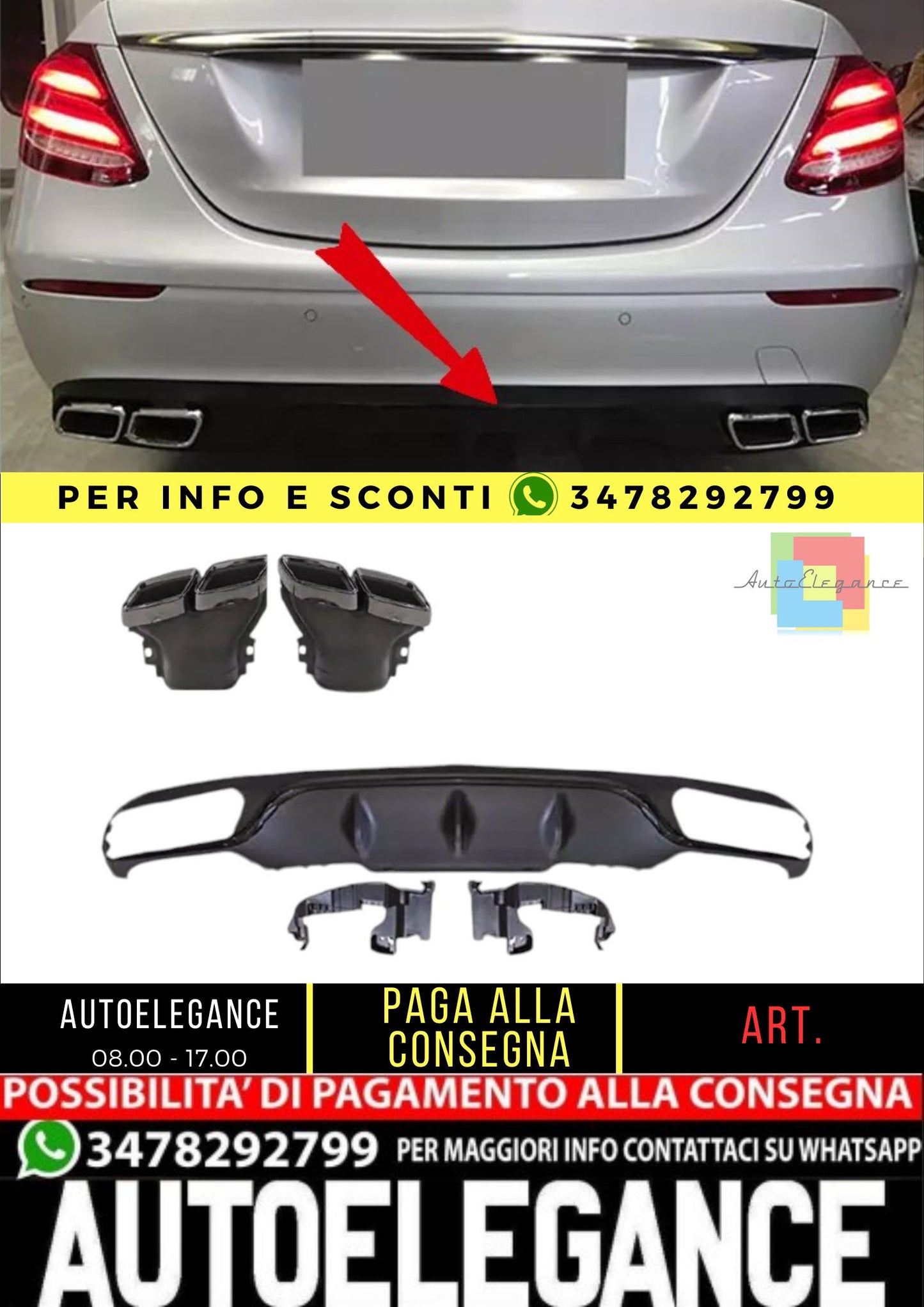 🔥 Diffusore+ Terminali di Scarico (NERO)Adatto Per Mercedes E-KL. W213🔥
