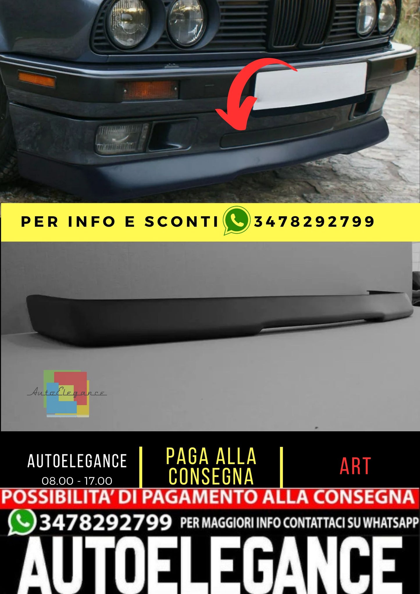 Spoiler anteriore sotto paraurti per BMW 3 E30 82-94 ABS Plastica