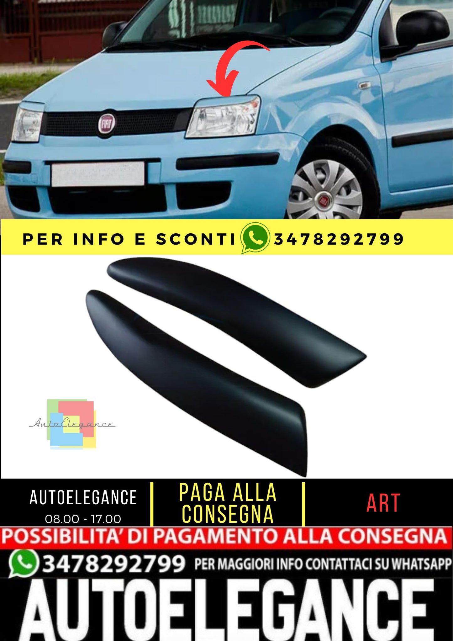 Sopracciglia per FIAT PANDA (169) 2003-2012 ABS Plastica palpebre fari