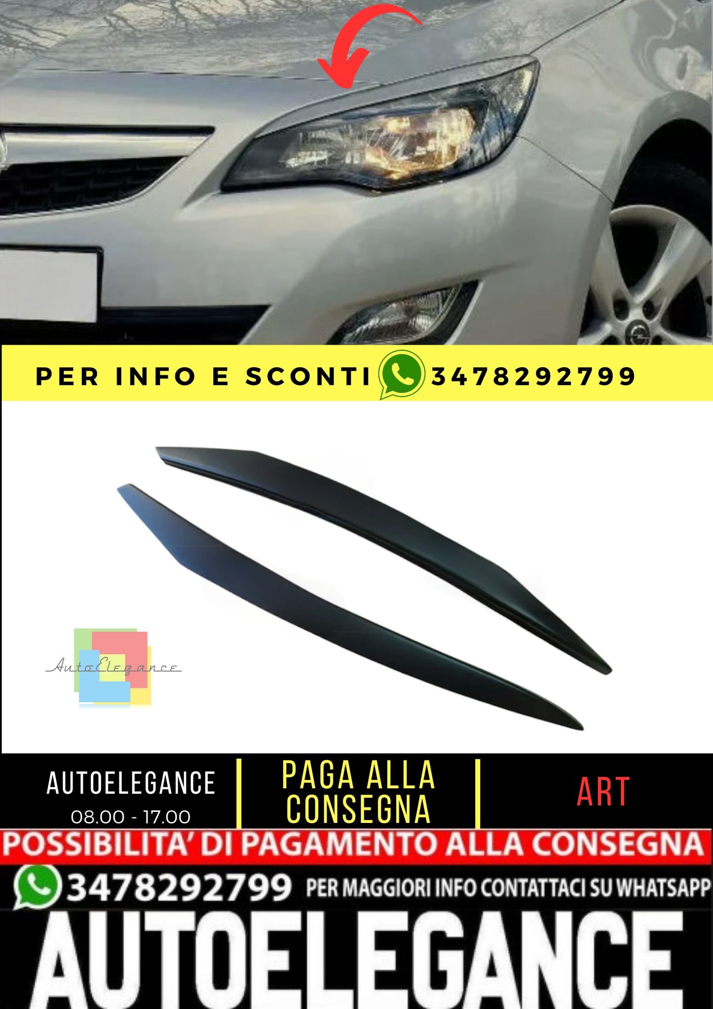 Sopracciglia per OPEL ASTRA J 2009+ ABS Plastica palpebre fari