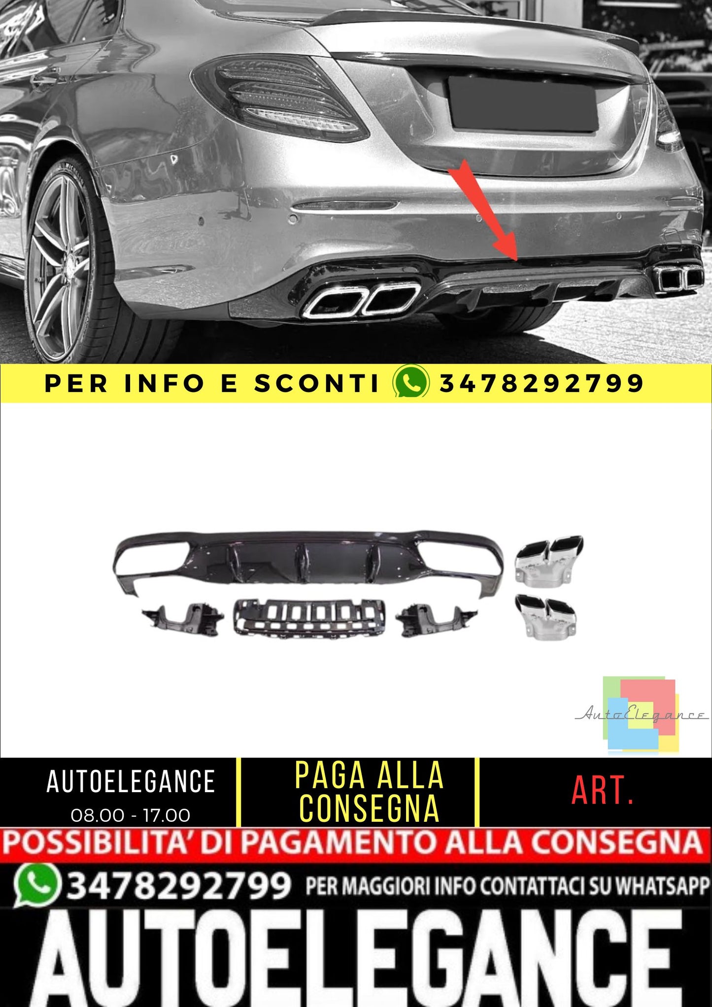 Diffusore + Mascherine scarico (CROMATE) Adatto Per Mercedes E-KL. W213