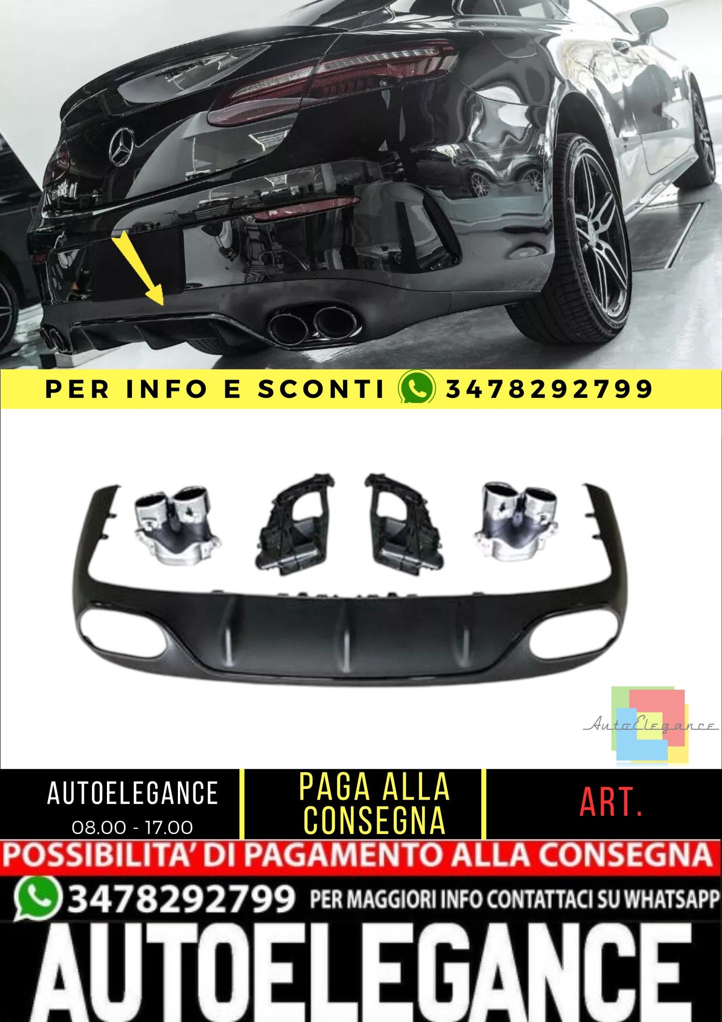 Diffusore + Mascherine scarico (CROMATE) Adatto per Mercedes C238 A238 2016-2020