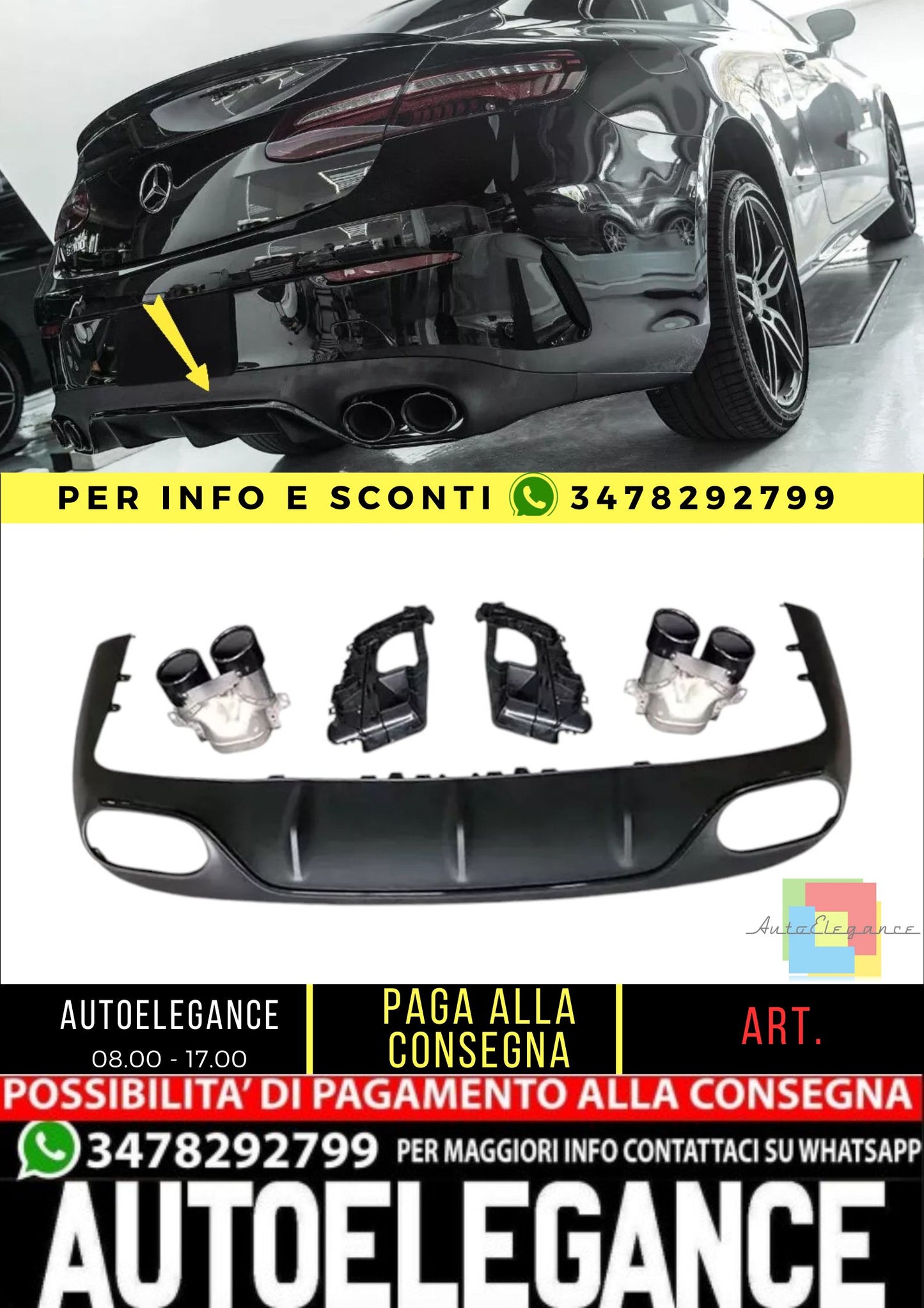Diffusore + Mascherine scarico (NERO)Adatto per Mercedes C238 A238 2016-2020