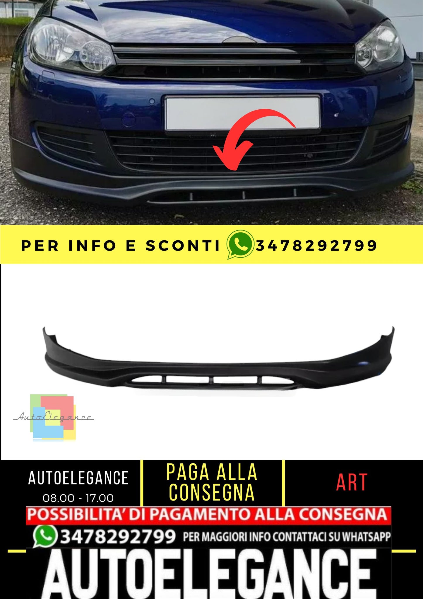 Spoiler anteriore sotto paraurti per VW GOLF 6 VI ABS Plastica