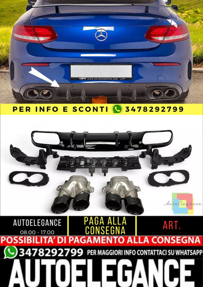 💎Diffusore + Terminali Di Scarico (NERO) Adatto Per Mercedes C205 A205💎