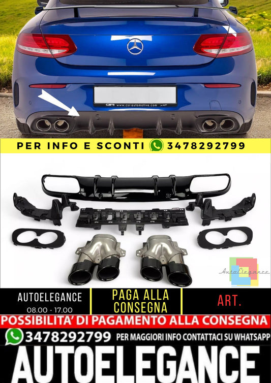 💎Diffusore + Terminali Di Scarico (NERO) Adatto Per Mercedes C205 A205💎