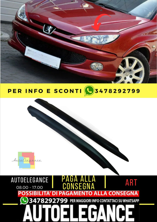 Sopracciglia per PEUGEOT 206 1998-2006 palpebre fari ABS Plastica