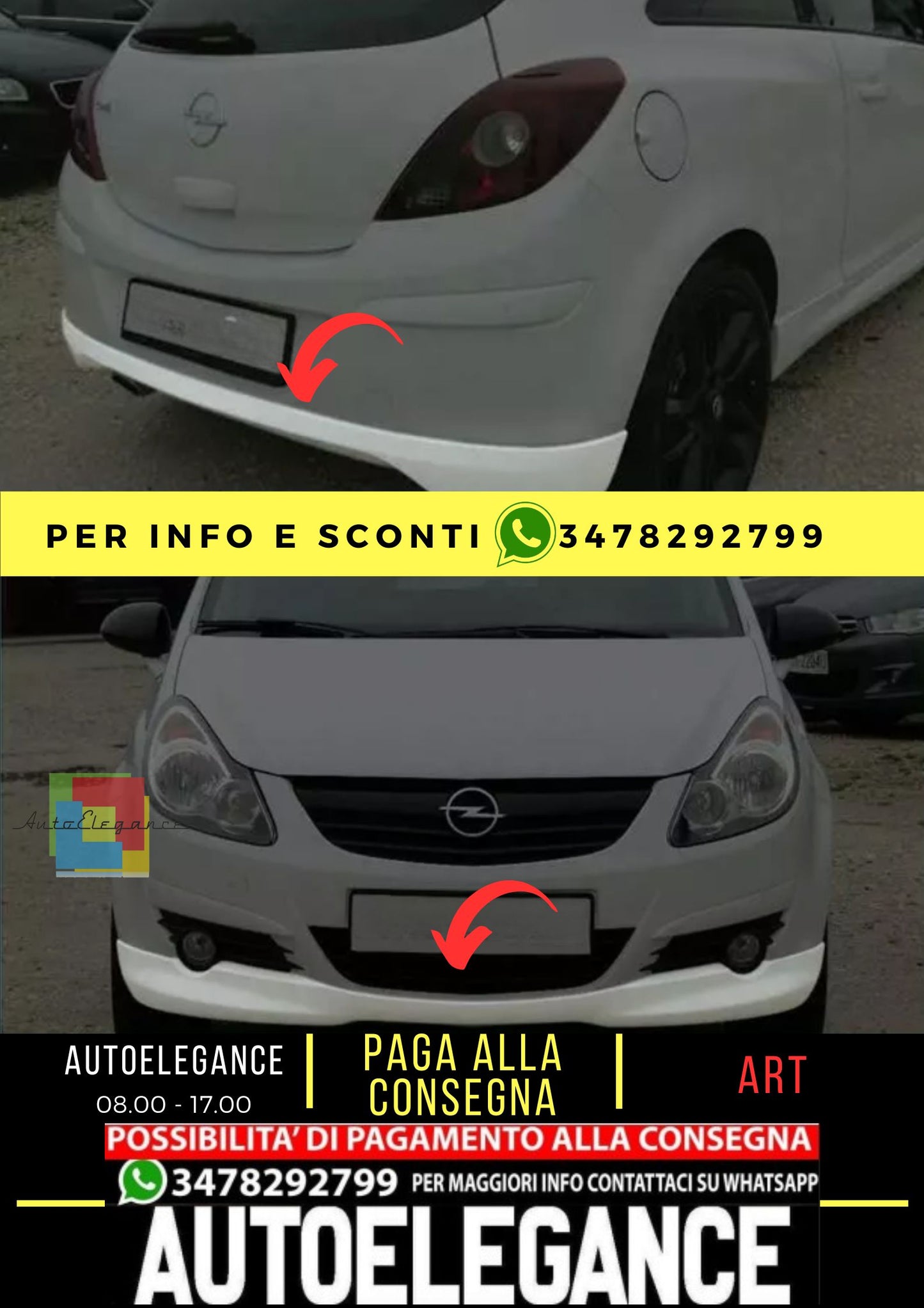 Spoiler anteriore+posteriore sotto paraurti per OPEL CORSA D ABS Plastica "OPC