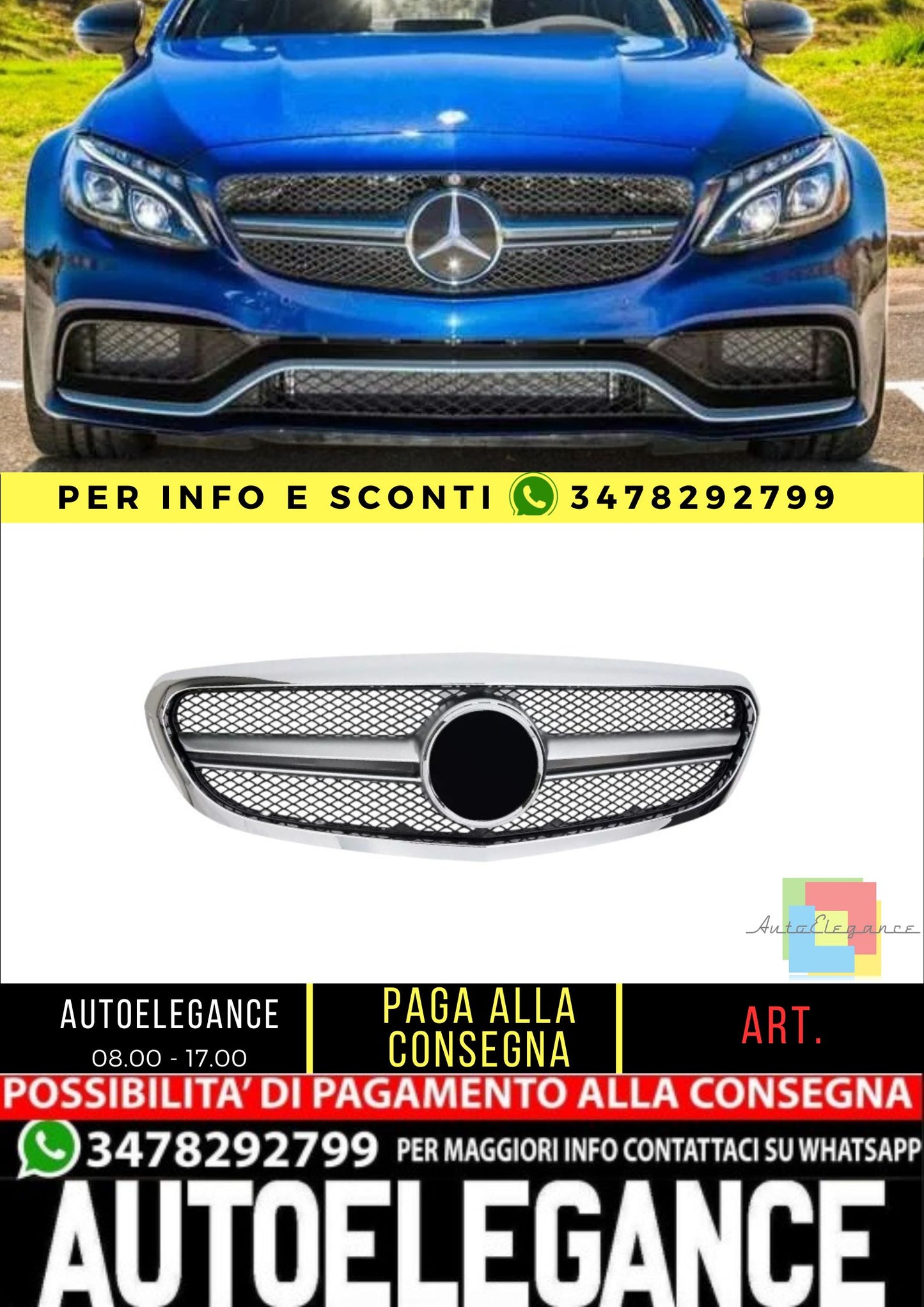 😍GRIGLIA RADIATORE SPORTIVA ADATTA PER MERCEDES W205 CLASSE C  2014-2018😍