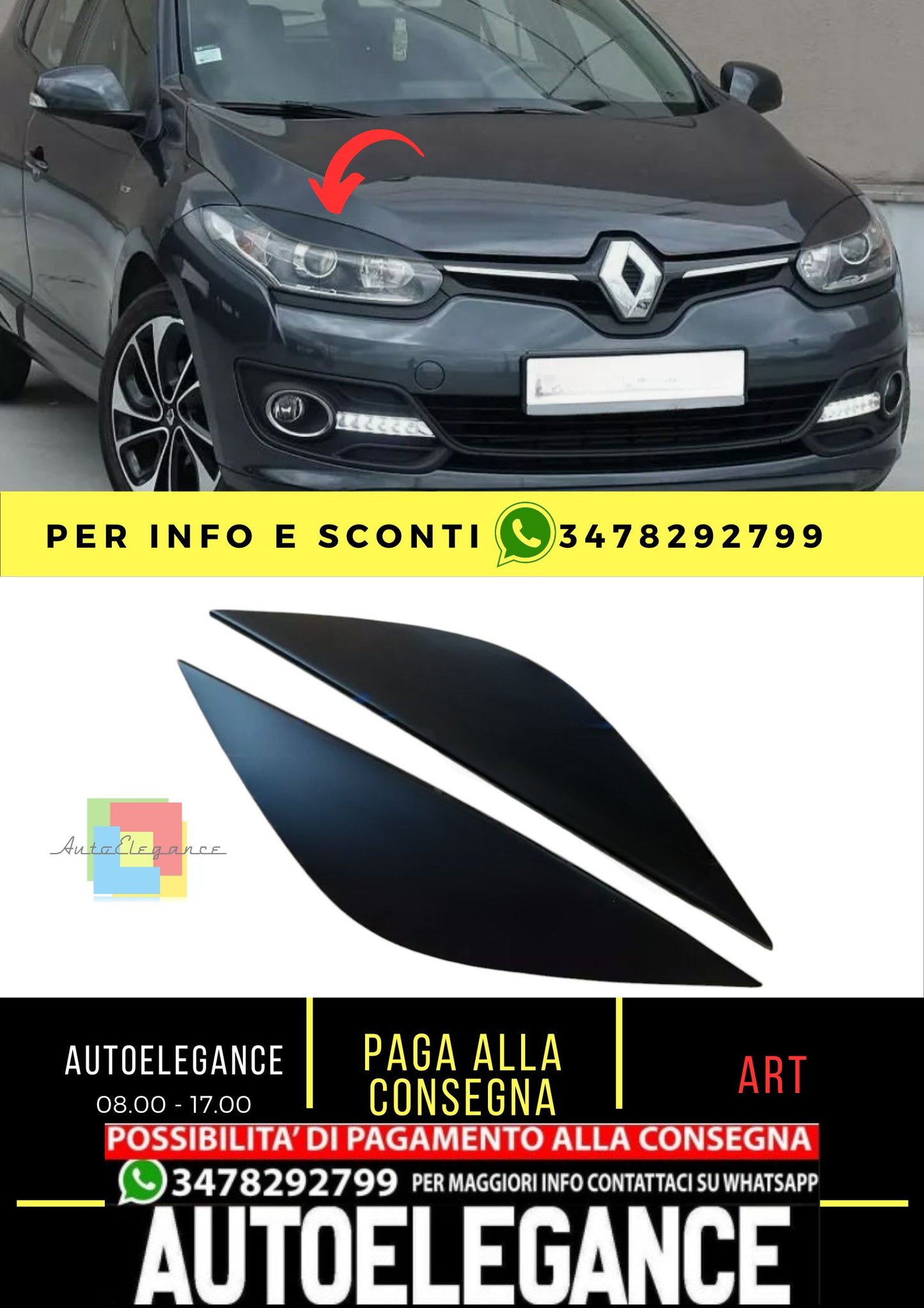 Sopracciglia per RENAULT MEGANE 3 2014-2016 ABS Plastica palpebre fari