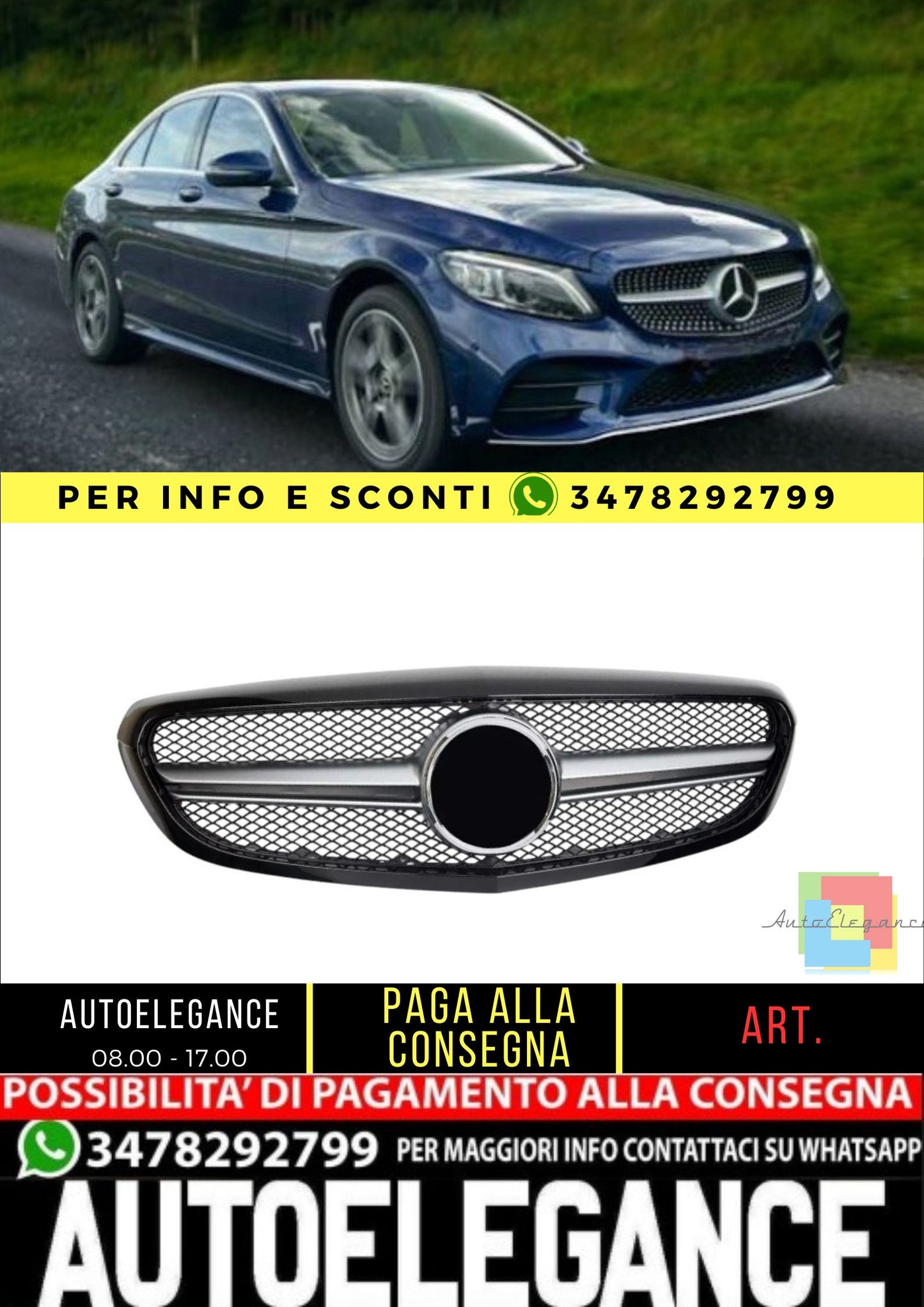 ✨GRIGLIA RADIATORE SPORTIVA ADATTA PER MERCEDES W205 CLASSE C CLASSIC 2014-2018✨
