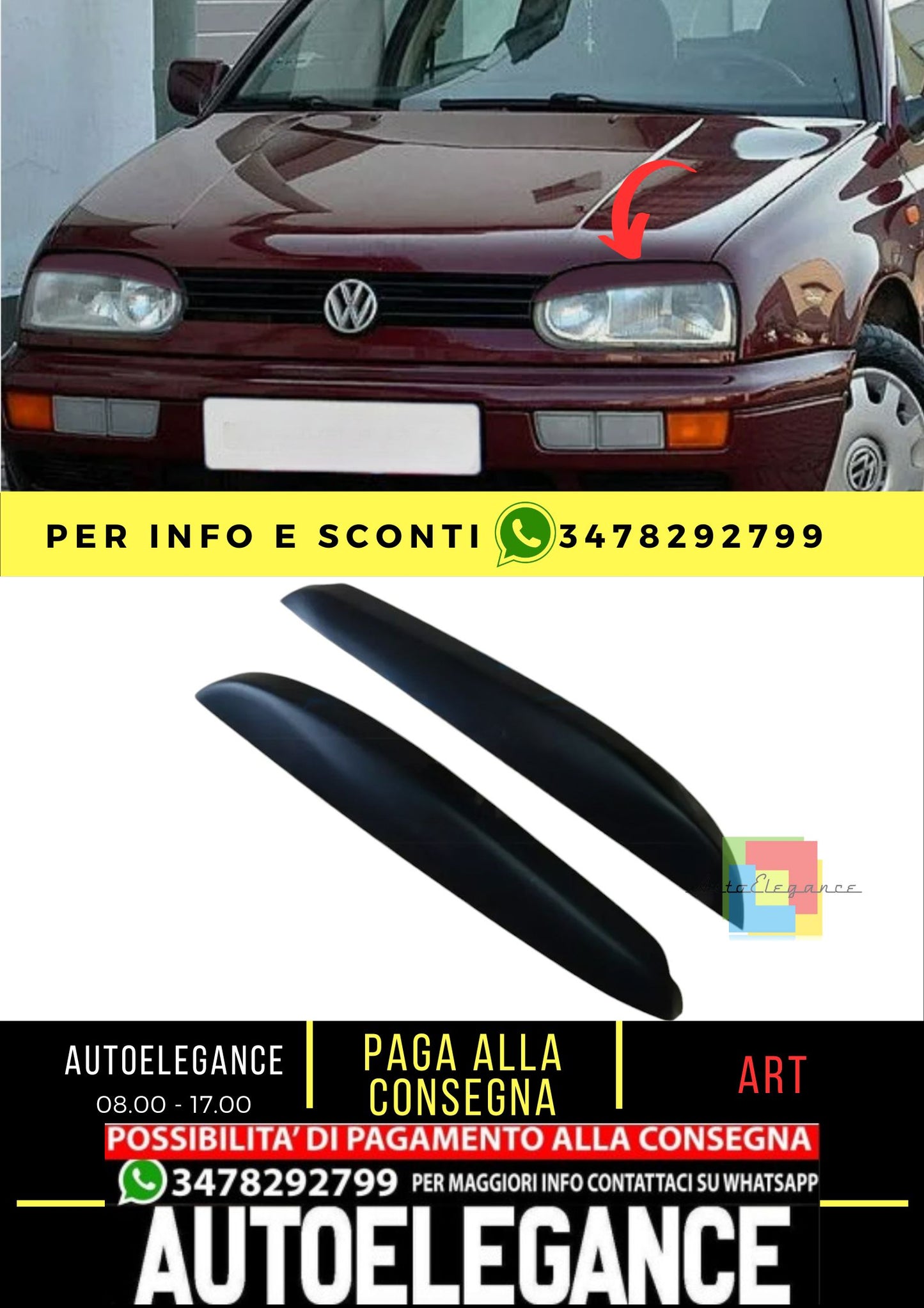 Sopracciglia per VW GOLF III 3 1991-1997 ABS Plastica palpebre fari