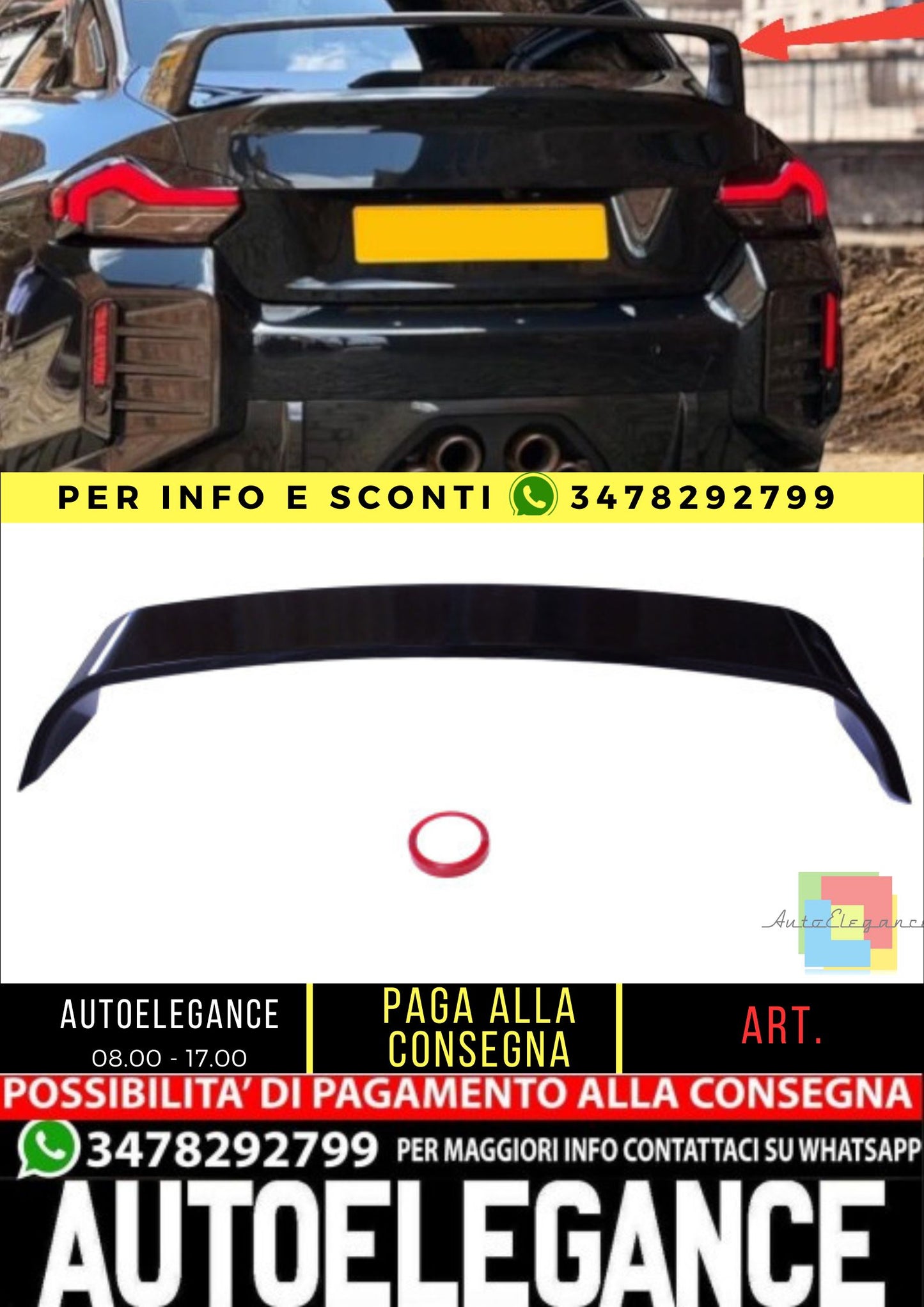 😍Spoiler per bagagliaio compatibile con BMW serie 2 G42 G87 M2 nero lucido😍