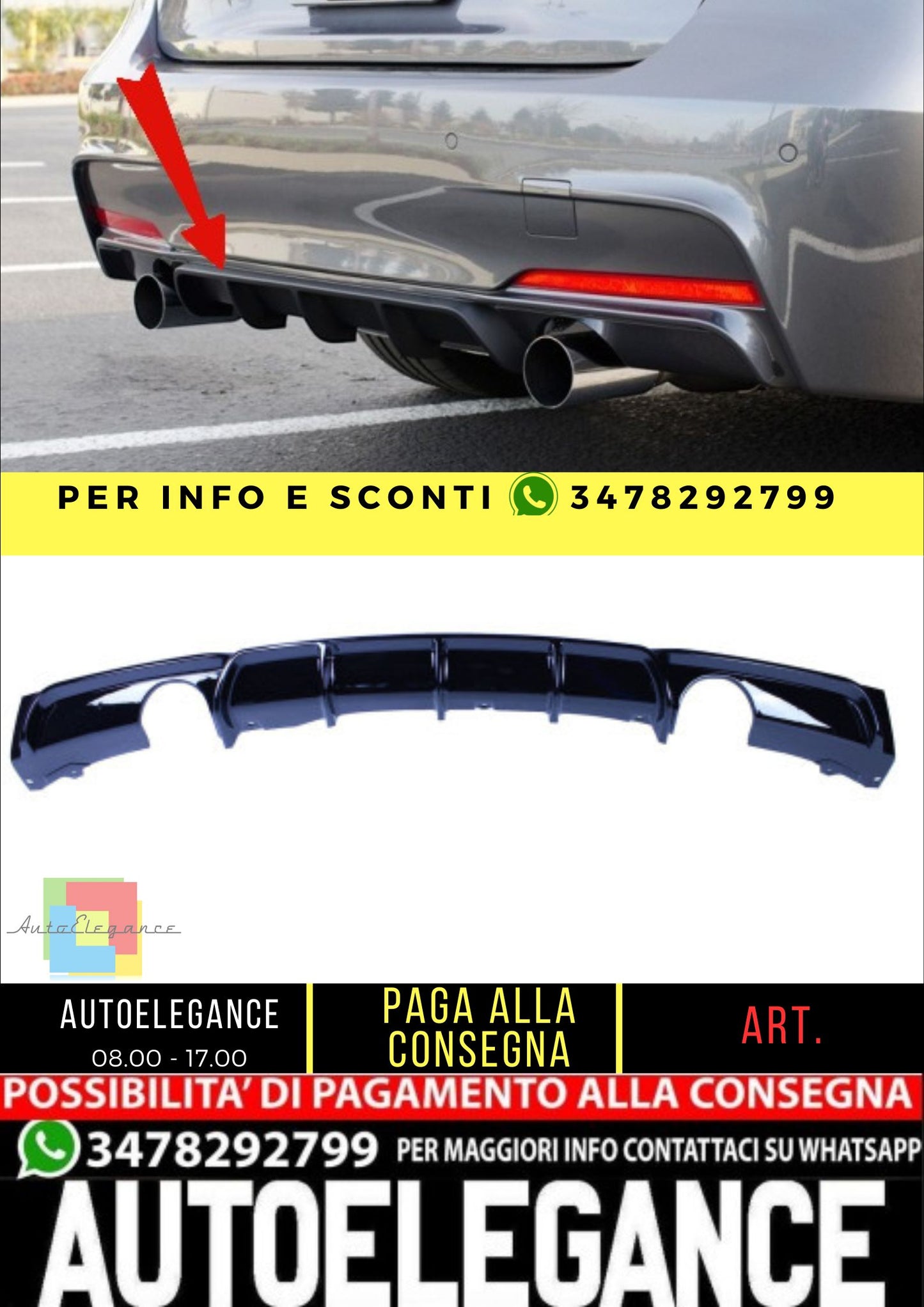 💎Diffusore compatibile con BMW F30 F31 335 look serie 3 nero lucido💎