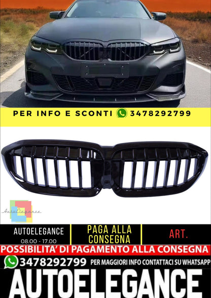 💎Griglia rene compatibile con BMW Serie 3 G20 - G21 barre singole nere lucide💎