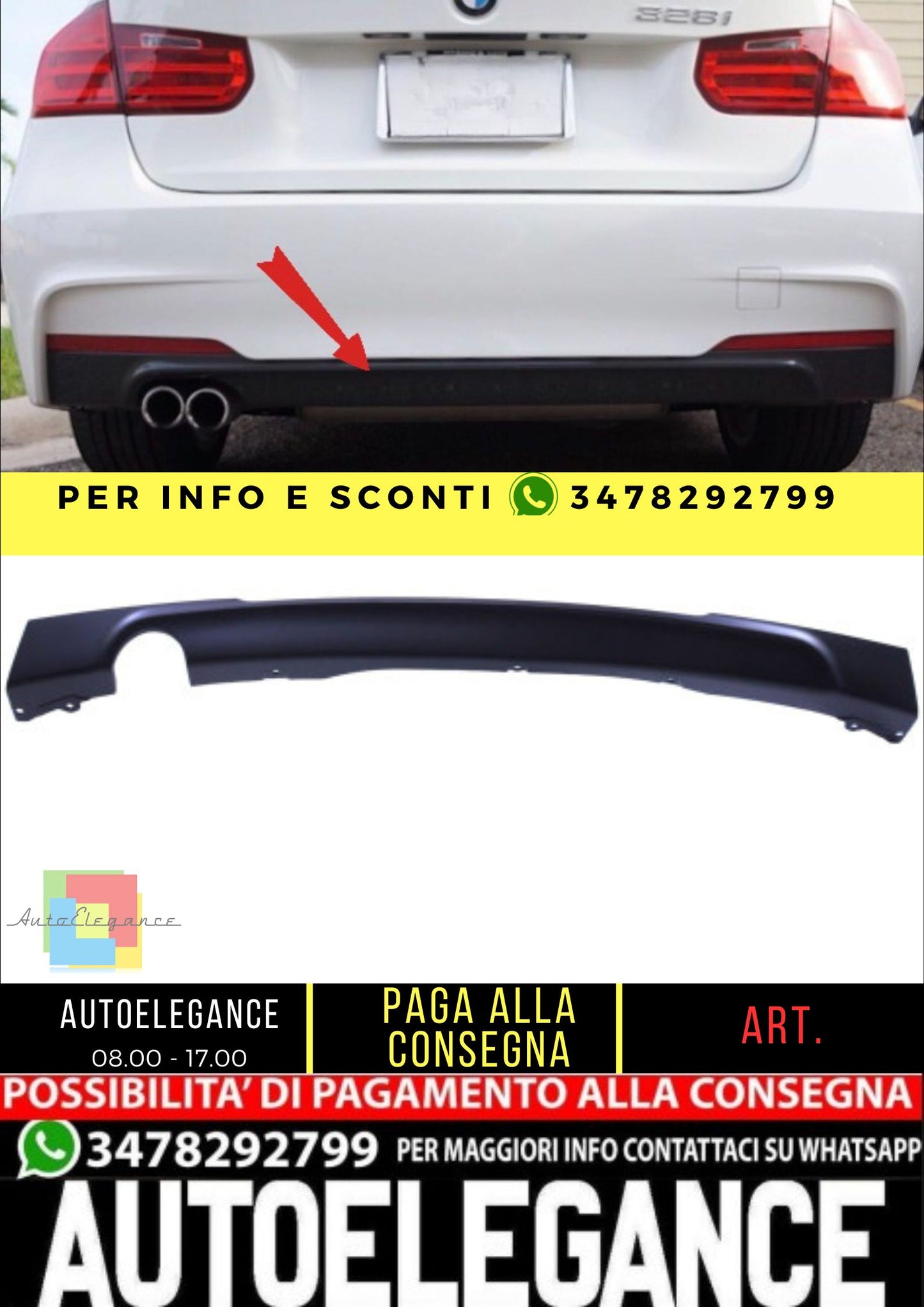 💎Diffusore compatibile con BMW F30 F31 Serie 3 nero opaco💎