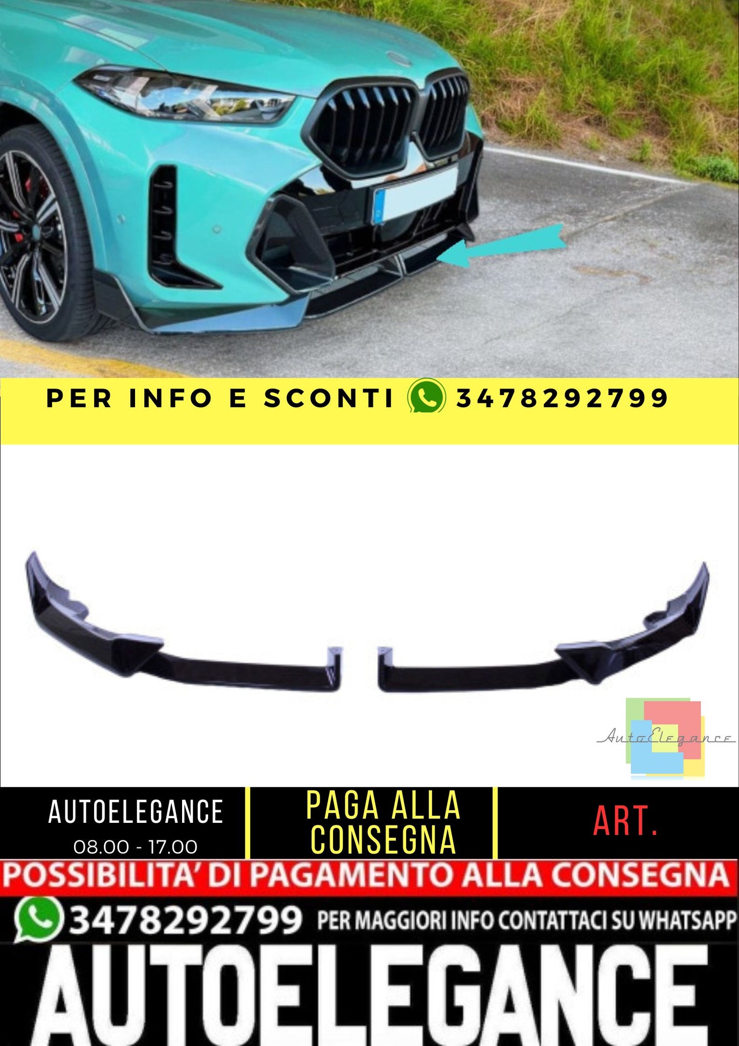 😎Labbro anteriore compatibile con BMW X6 G06 LCI nero lucido😎