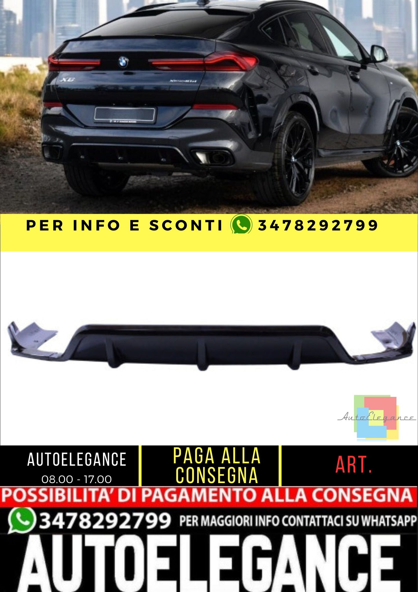 😎Set diffusore compatibile con BMW X6 G06 nero lucido😎