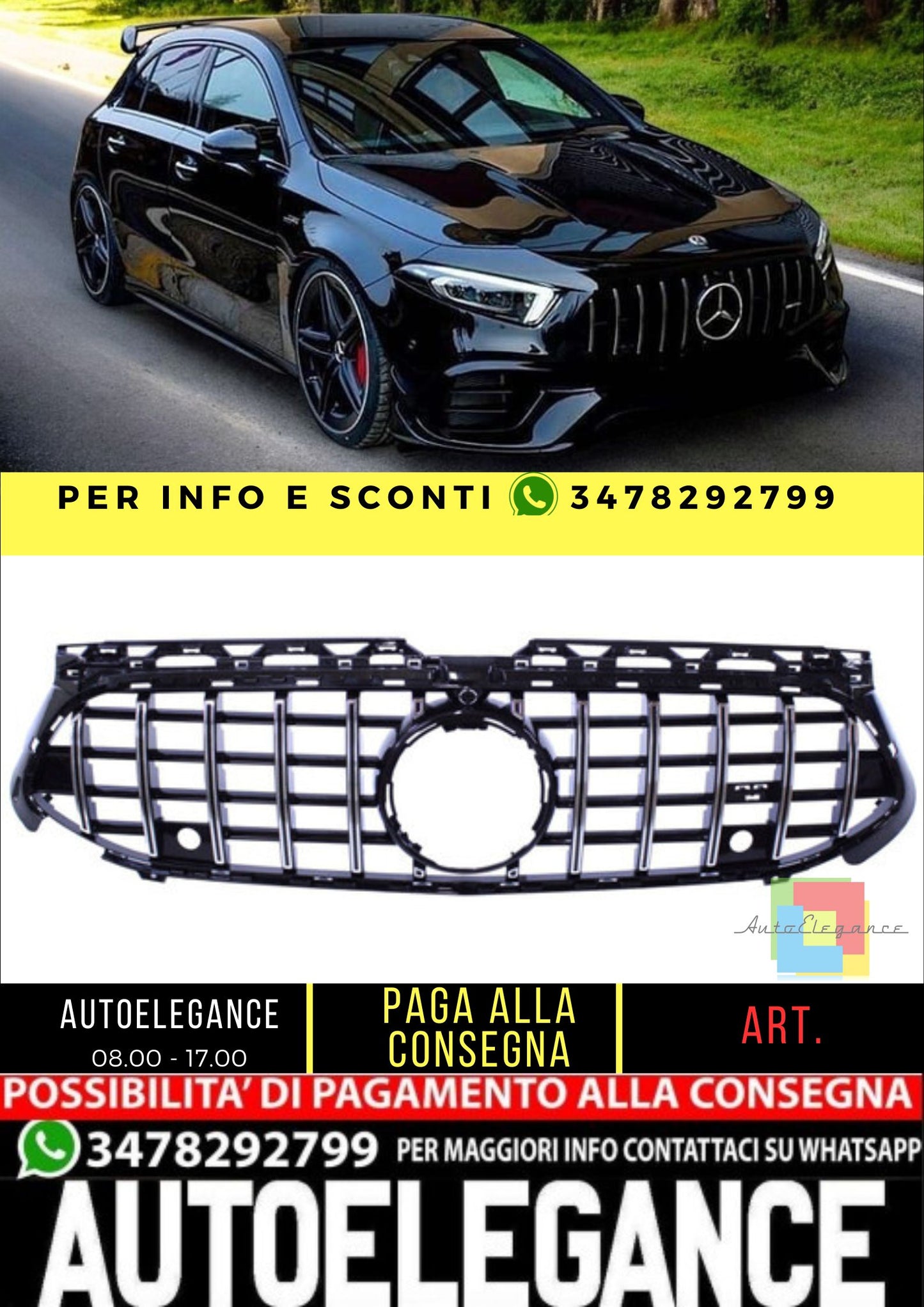 🔥Grill compatible with Mercedes A-Class W177 V177 Chrome Facelift 2023+🔥