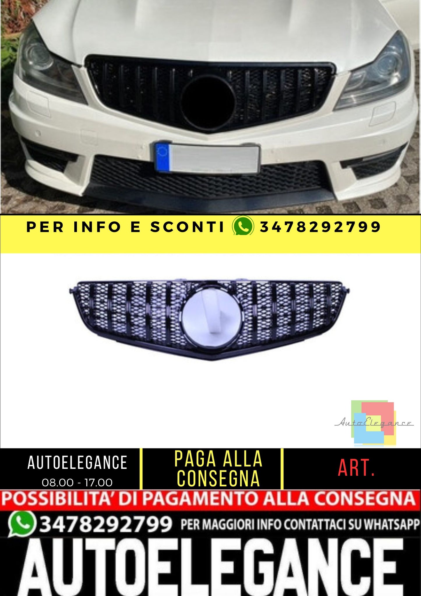 Griglia compatibile con Mercedes w204 c63 amg facelift nero