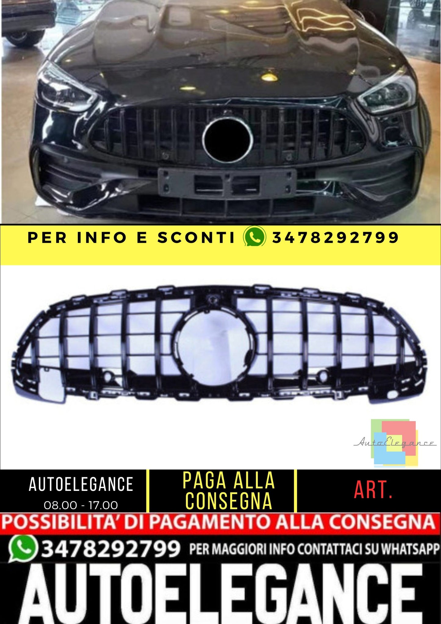 💯Grill compatible with Mercedes C class W206 glossy black💯