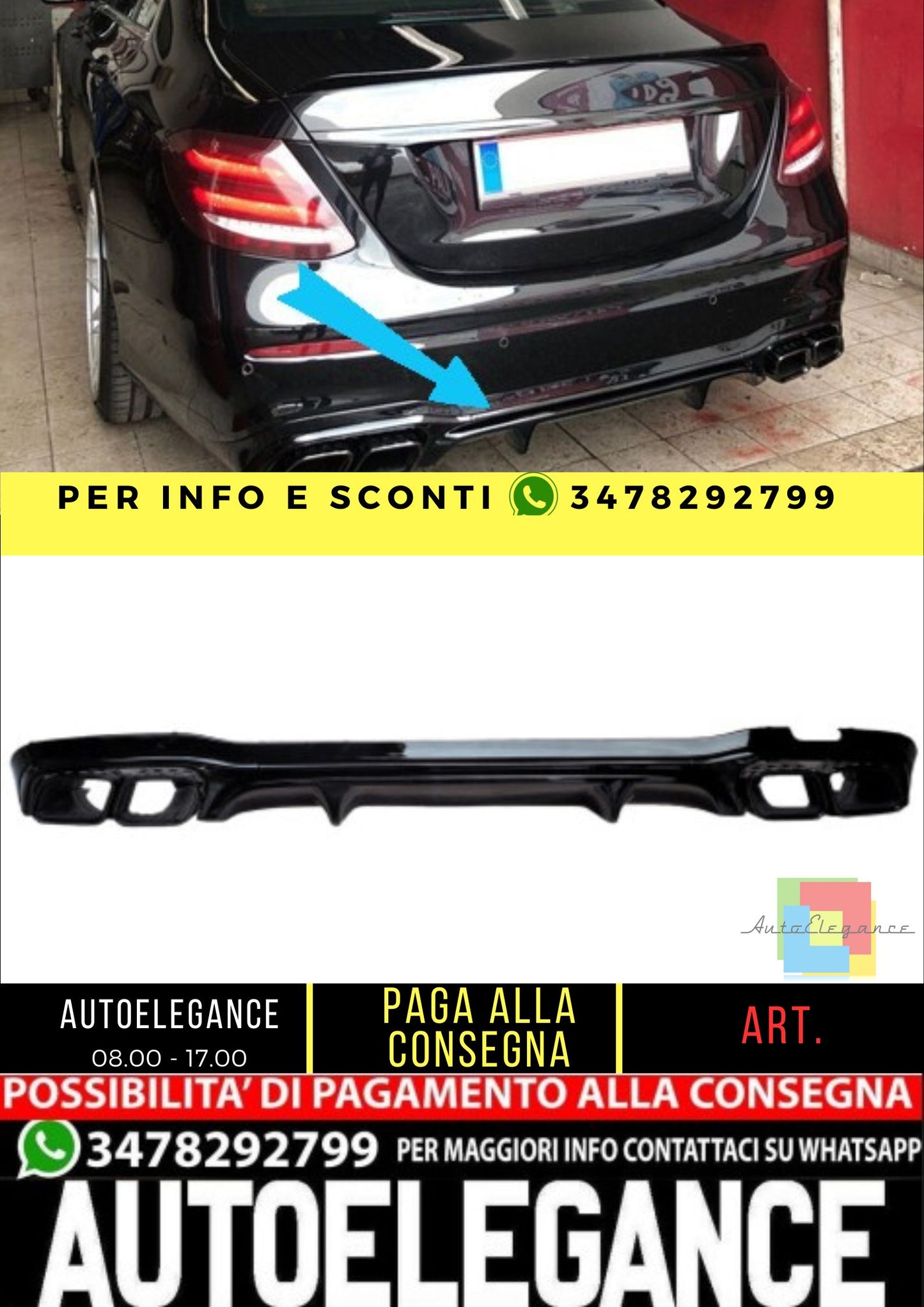 💥Diffusore+ terminali di scarico Nero compatibile con Mercedes Classe E W213💥