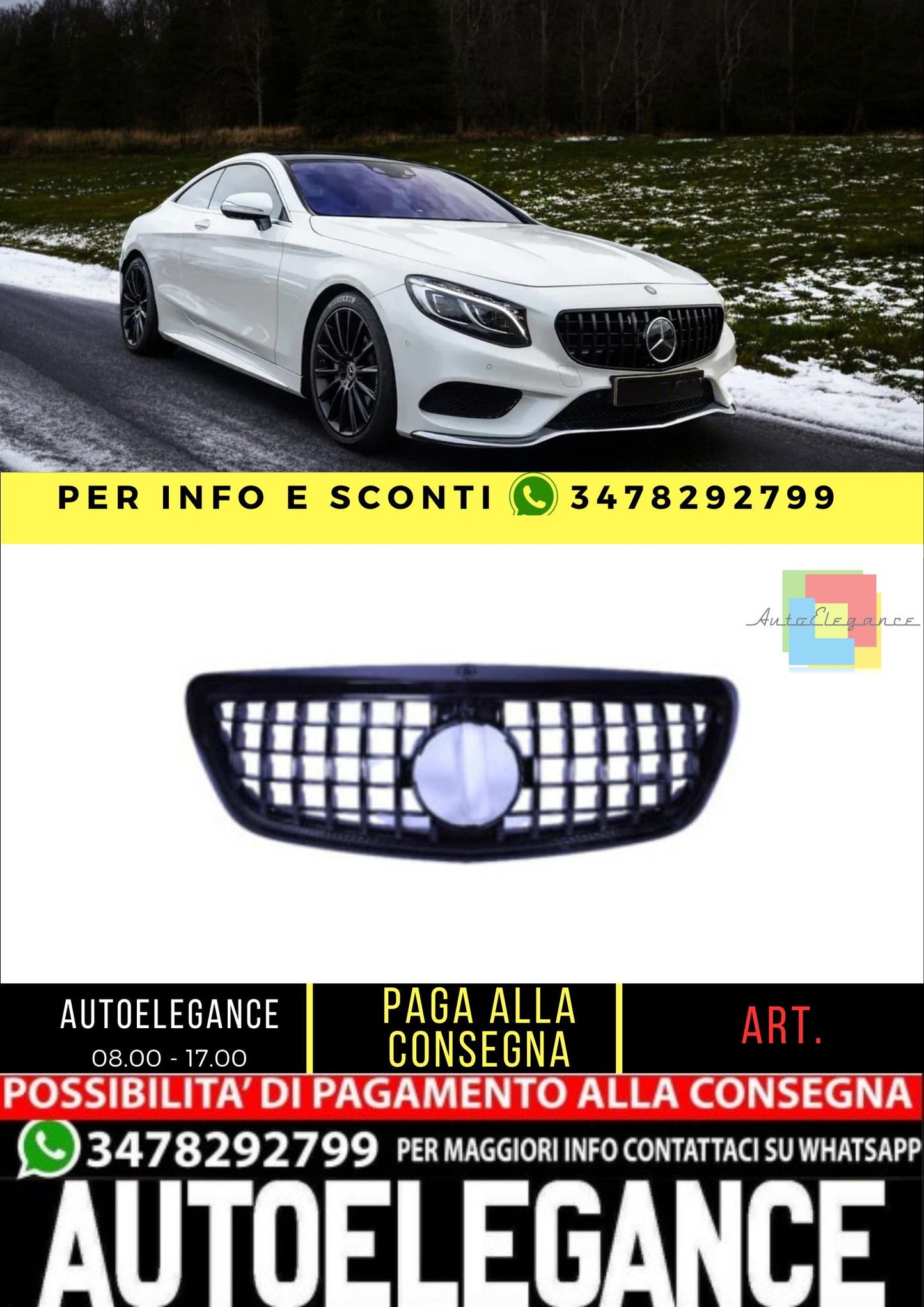 💥Griglia compatibile con Mercedes classe S W222 nero lucido💥