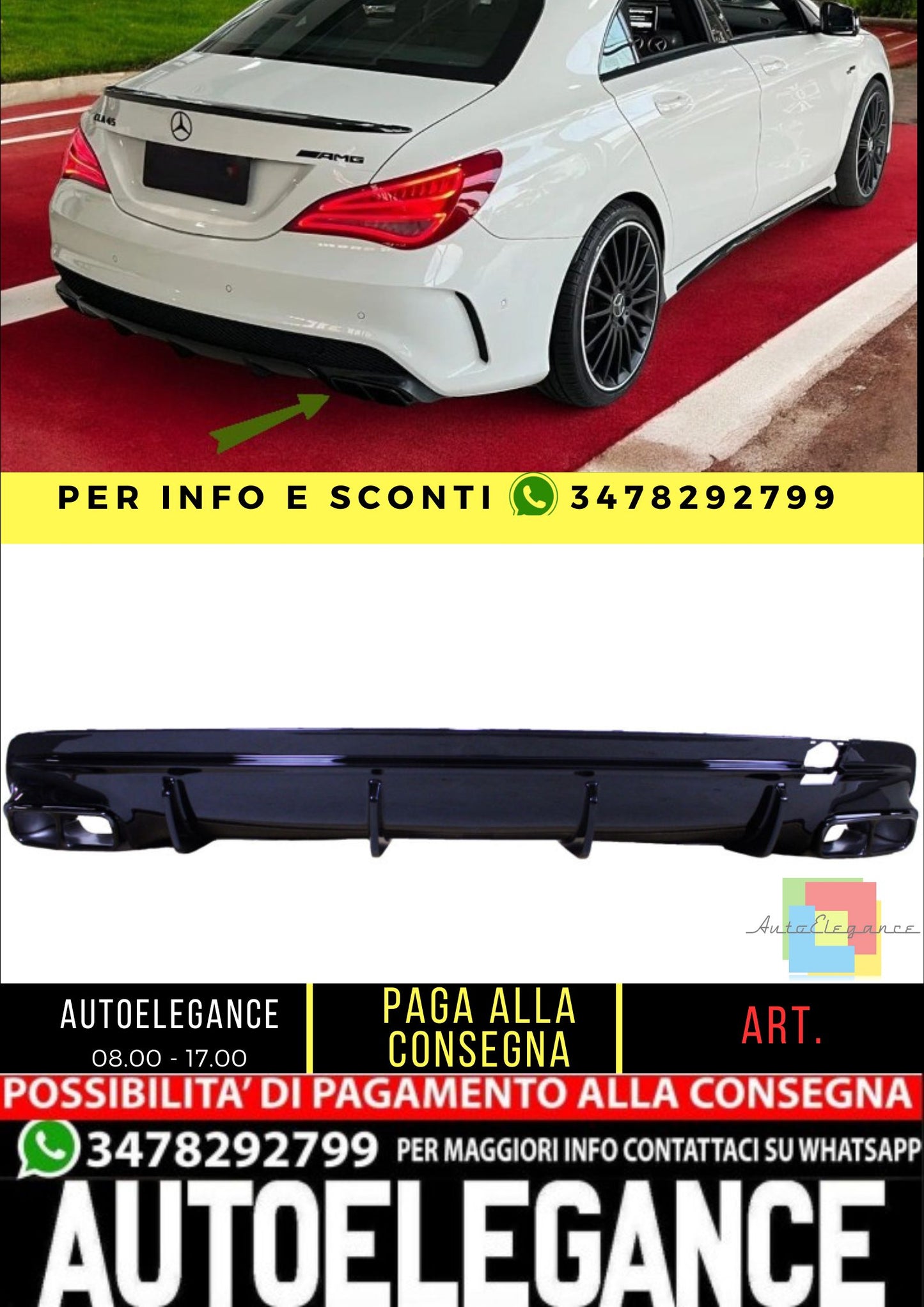 💥Diffusore compatibile con Mercedes CLA45C117 14-18 doppi terminali di scario💥