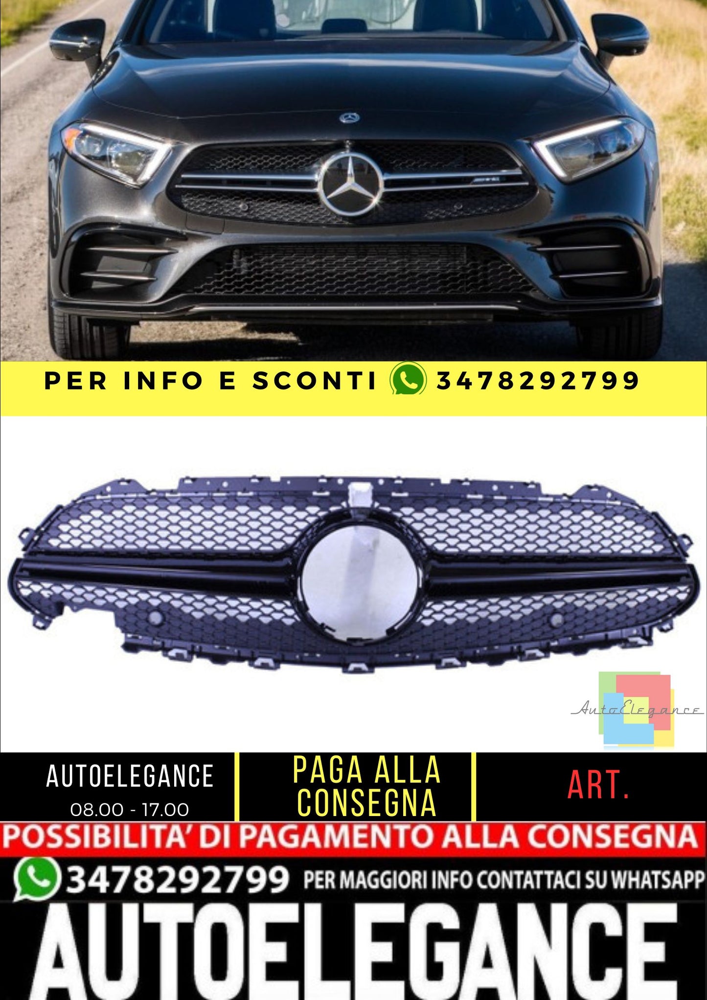 💥Griglia sportiva compatibile con Mercedes-Benz CLS C257 nero lucido sport💥