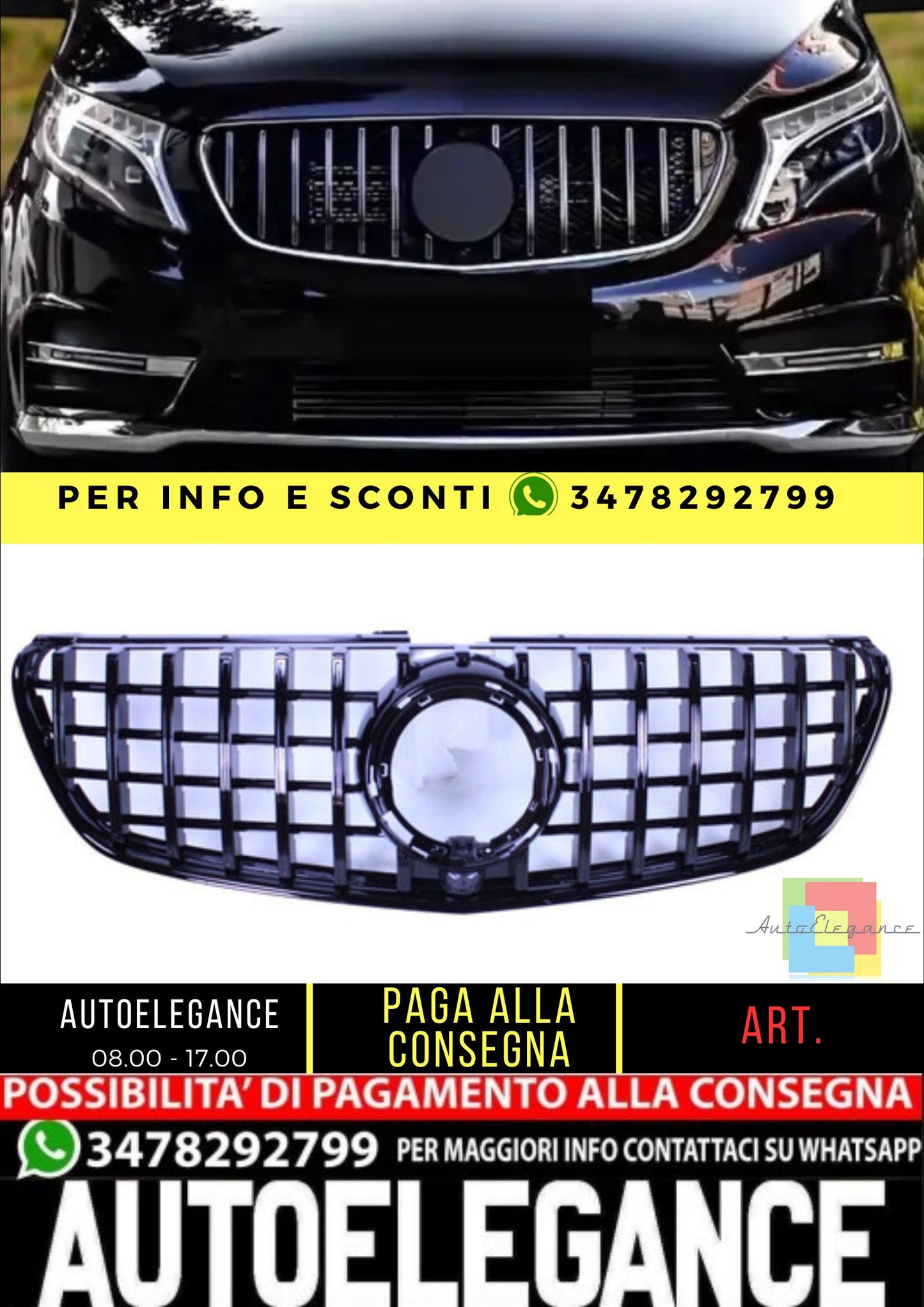 💯Griglia compatibile con Mercedes-Benz W447 V class facelift nero💯