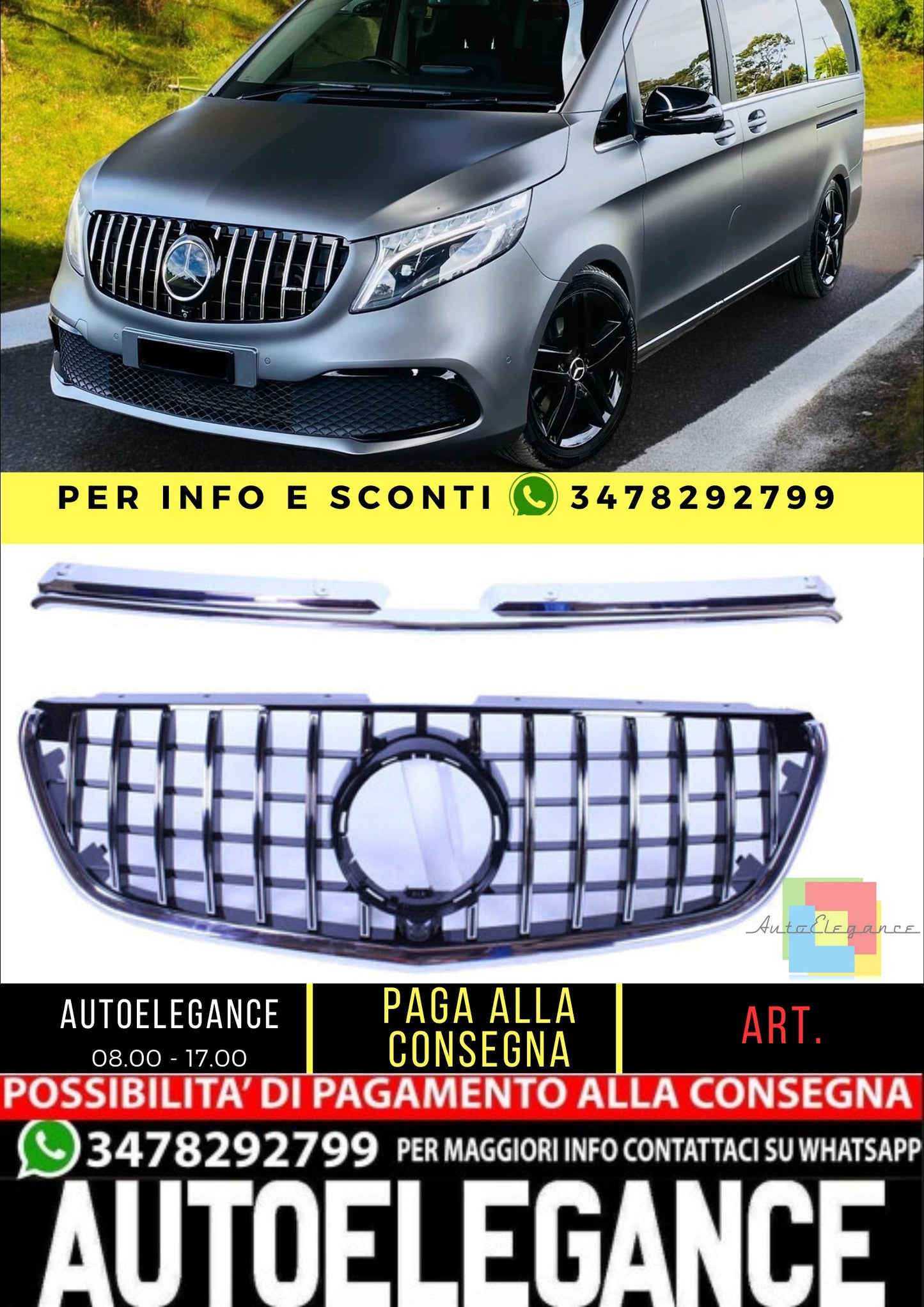 💯Griglia compatibile con mercedes-benz w447 vito cromata💯