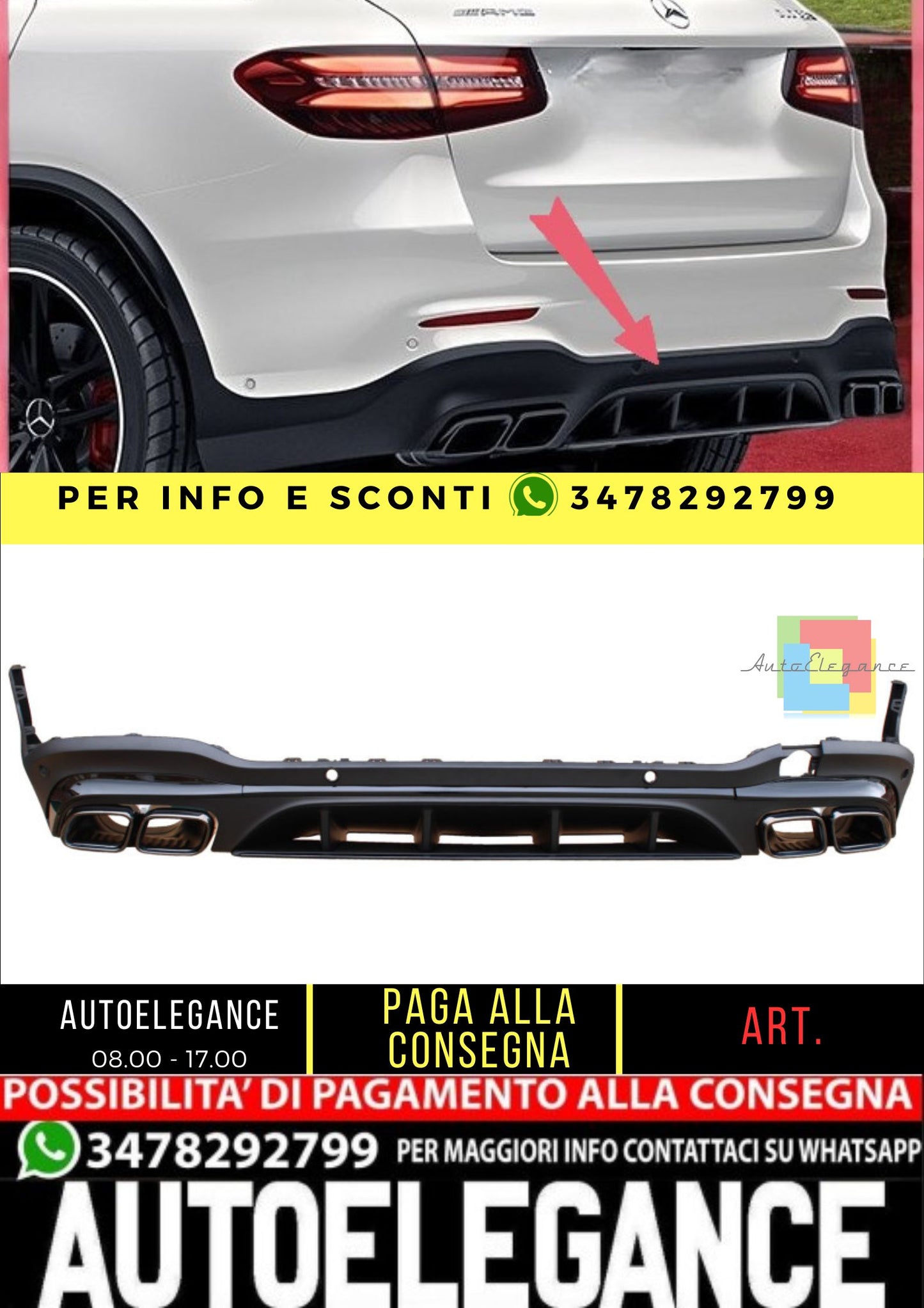 😎diffusore compatibile con Mercedes-Benz facelift GLC x254 nero lucido😎
