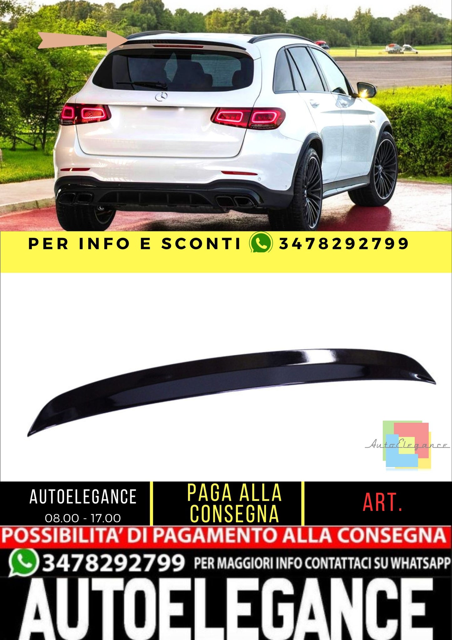 😎Spoiler per bagagliaio compatibile con Mercedes-Benz GLC X253 nero lucido😎