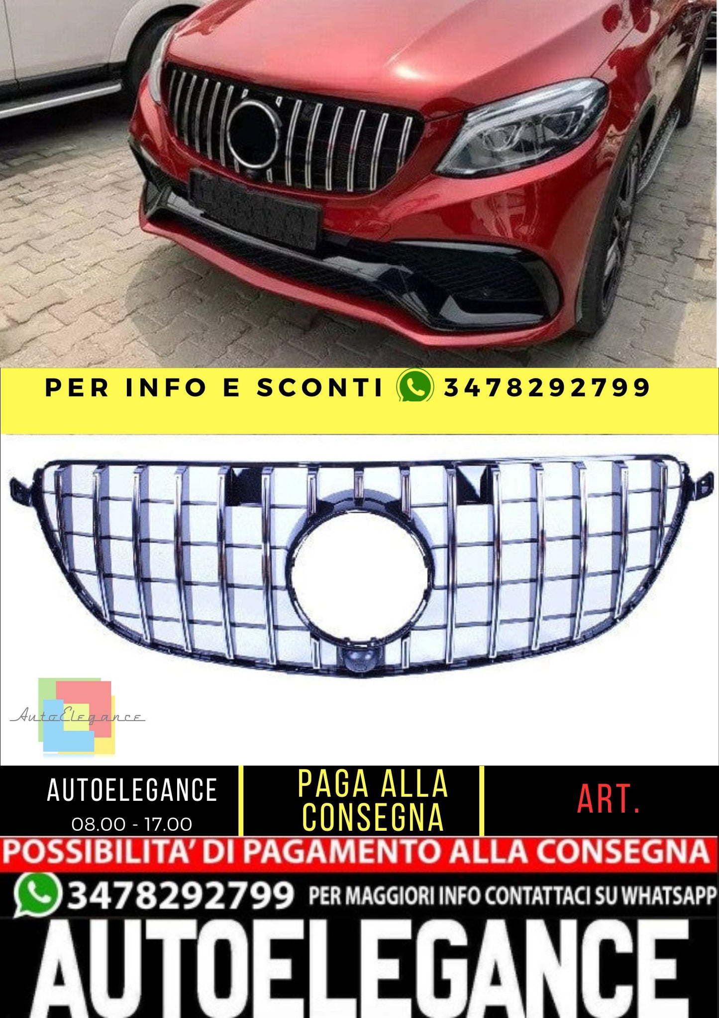 🔥Griglia compatibile con Mercedes-Benz GLE 63 AMG (s) W166 C292 nero lucido🔥