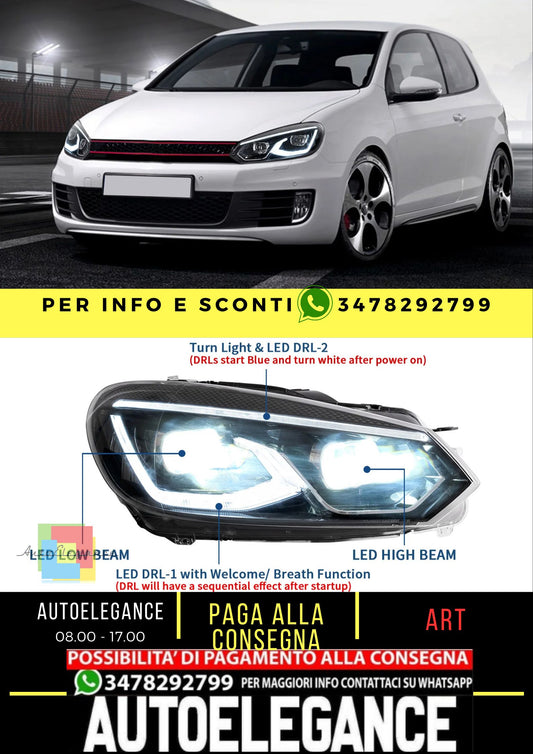 LED Proiettore Fari Fari Per Volkswagen VW Golf 6/MK6 2010-2014 (NON adatto per i modelli Golf GTI e Golf R)