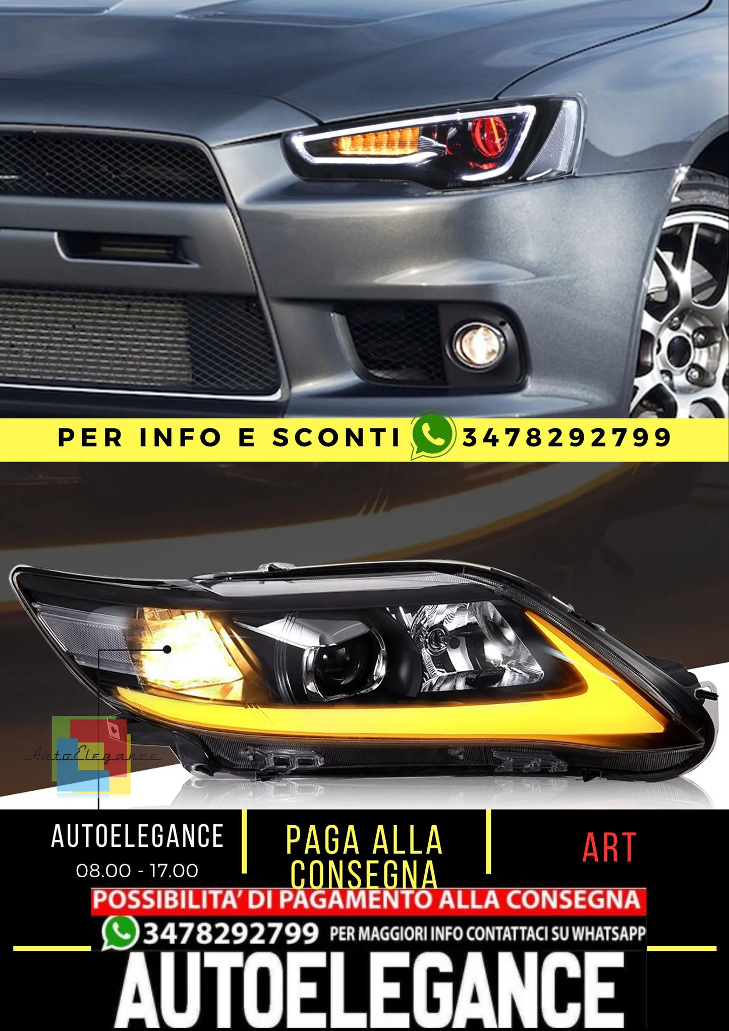 Fari e fanali posteriori per proiettore a doppio raggio Demon Eye per Mitsubishi Lancer EVO X 2008-2018 (combinazione a scelta multipla)