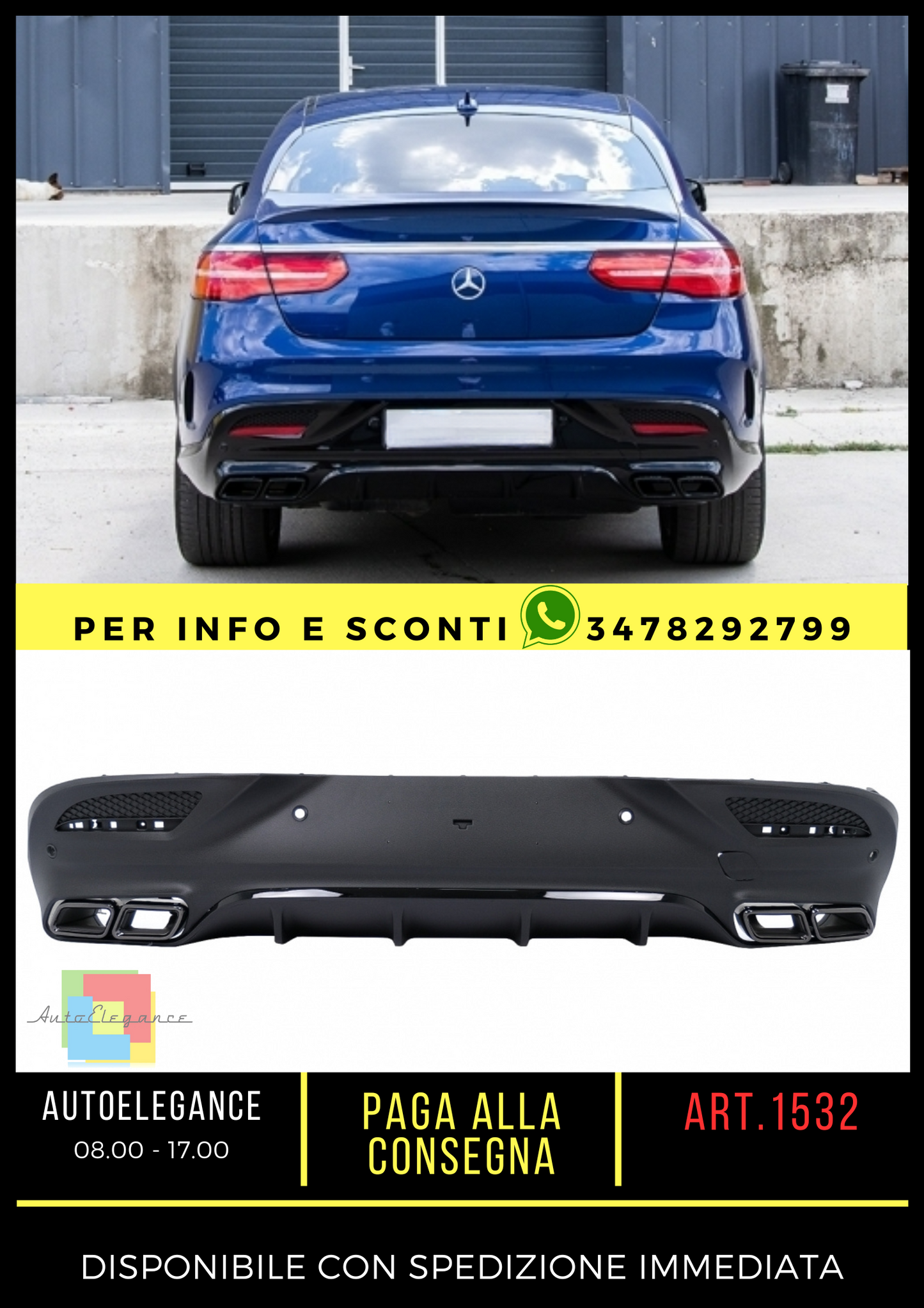 💎DIFFUSER FOR GLE C292 COUPE 2015-2018 AMG LOOK GLE63 BLACK + TERMINALS💎