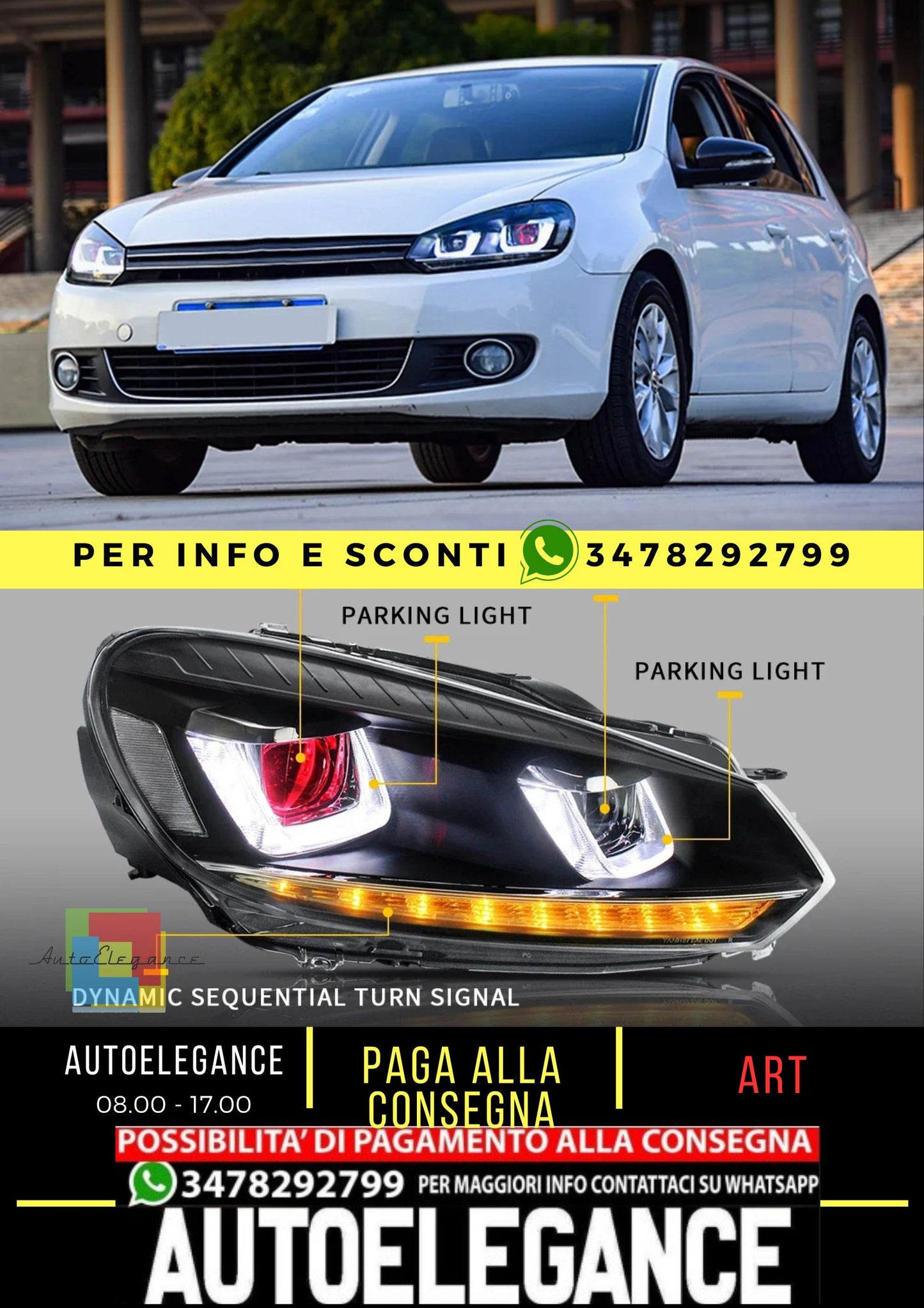 Fari a LED per Volkswagen Golf Mk6 2010-2014 con Demon Eyes (NON ADATTA PER I MODELLI GIT e GTR)