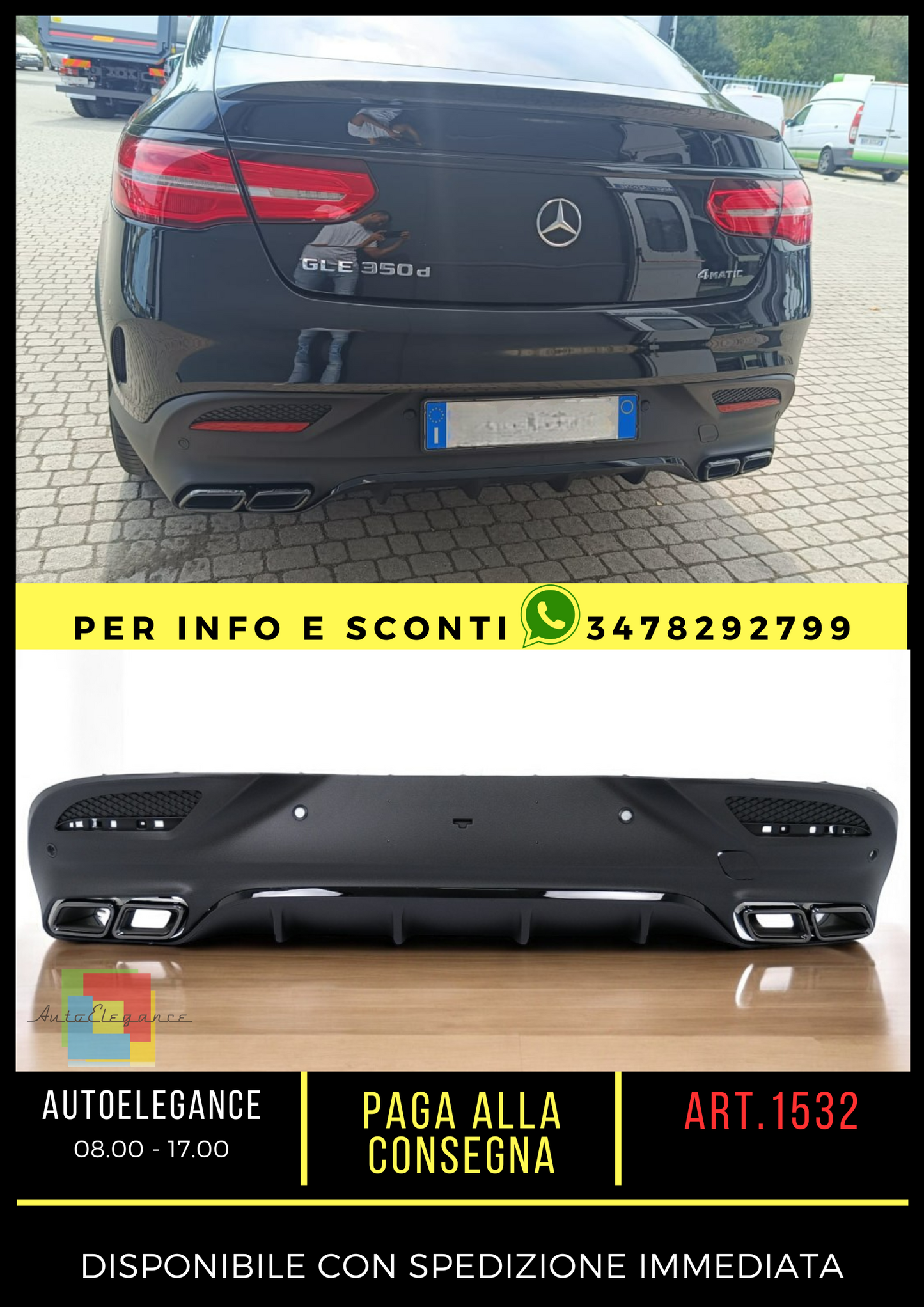 💎DIFFUSER FOR GLE C292 COUPE 2015-2018 AMG LOOK GLE63 BLACK + TERMINALS💎