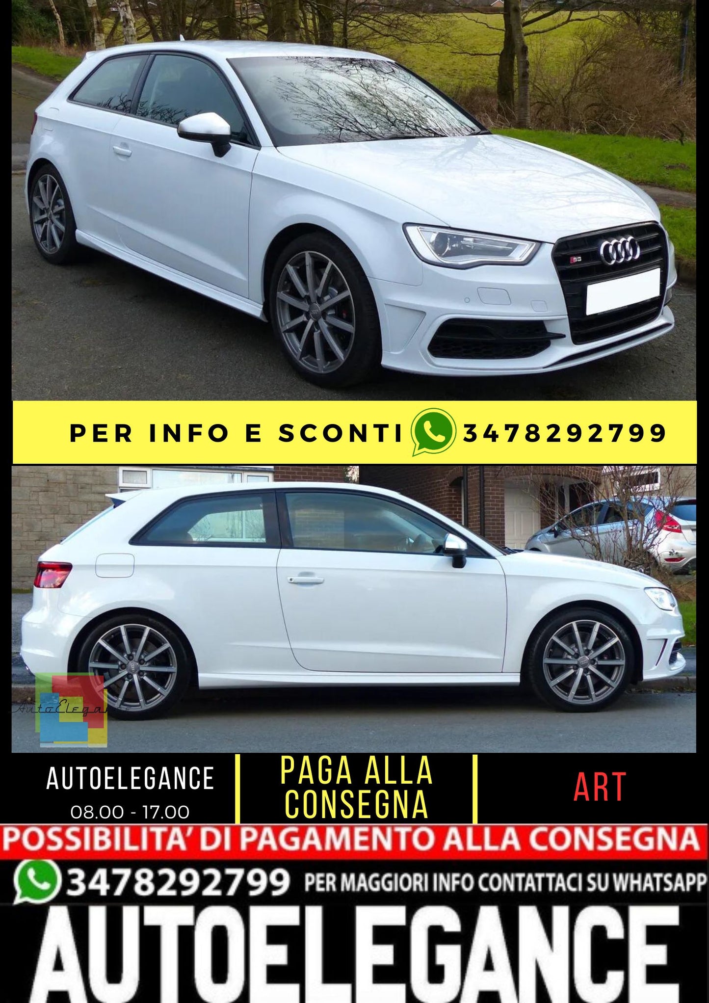 🤍MINIGONNE LATERALI STILE S3 PER AUDI A3 8V 3 PORTE (dal 2013)🤍
