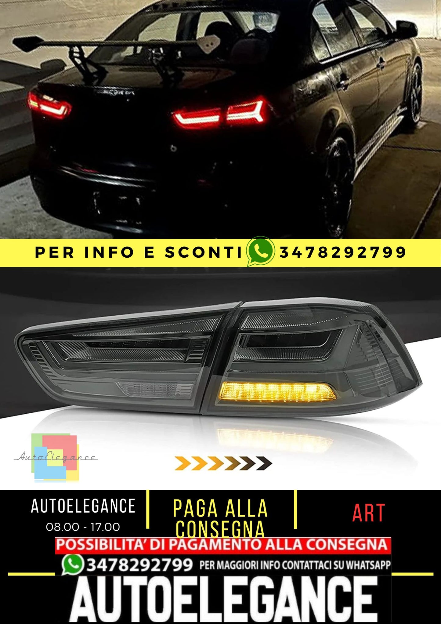 Luci posteriori a LED per Mitsubishi Lancer ed EVO X 2008-2021 (non adatte a Sportback/fortis/io) con animazione dinamica