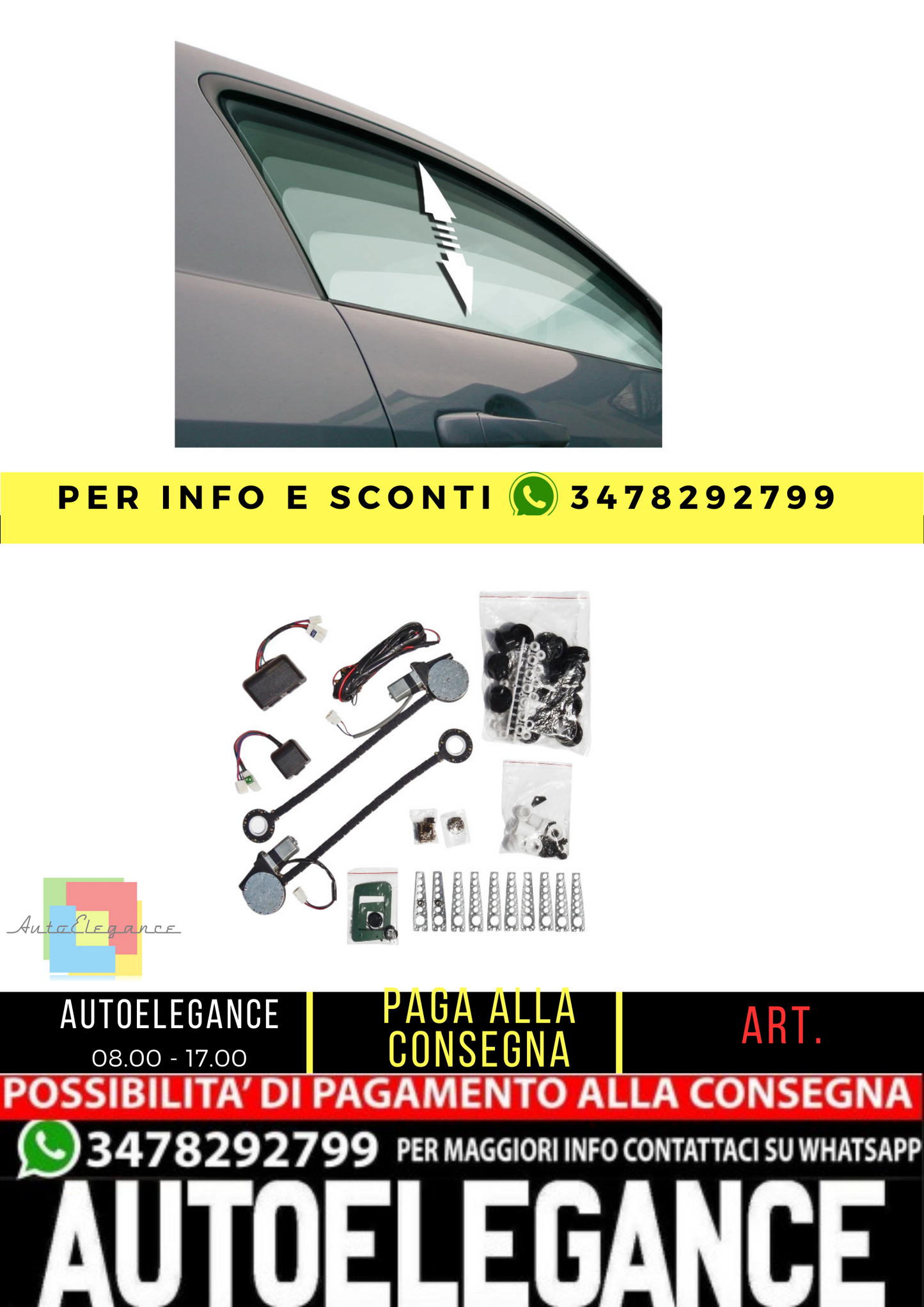 😊JOM alzacristallo elettrico universale 2 porte set completo universale😊