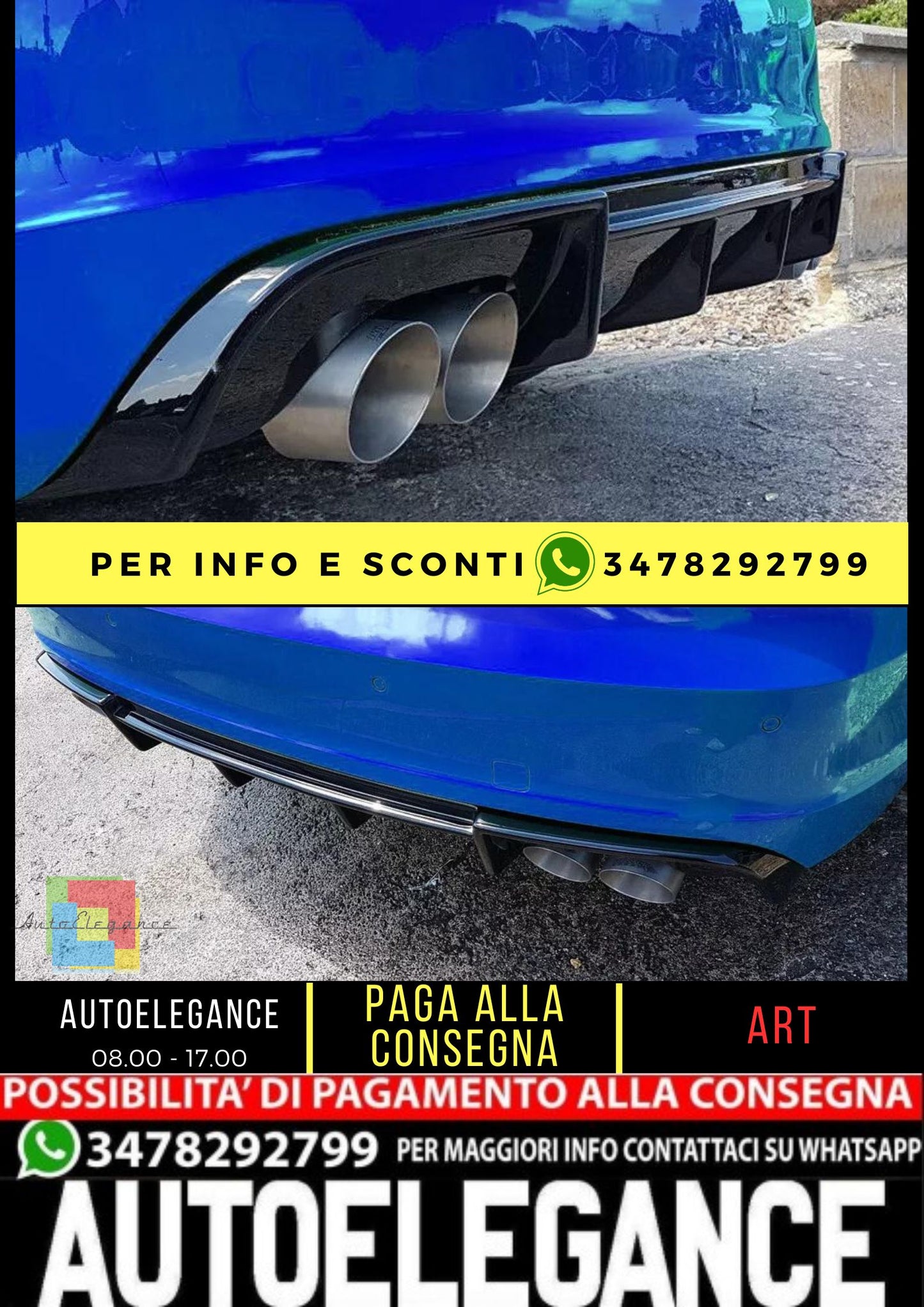 💙KIT DIFFUSORE ADATTO PER PER AUDI A3 8V S-LINE BERLINA / CABRIO 2013-16💙