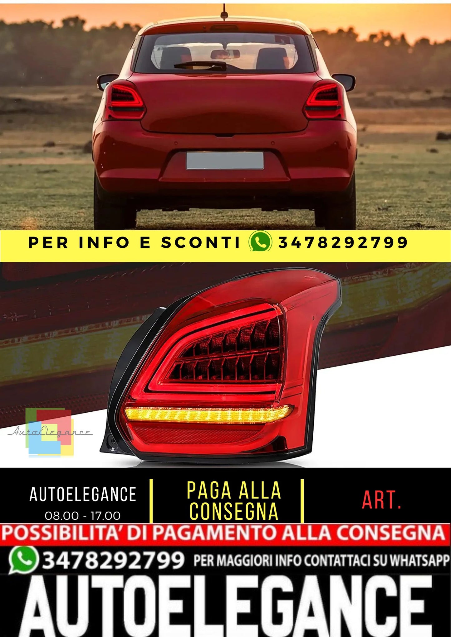 Fanali posteriori Full LED per Suzuki Swift Sport 2017-2019 con indicatori sequenziali YAB-SW-0306-H