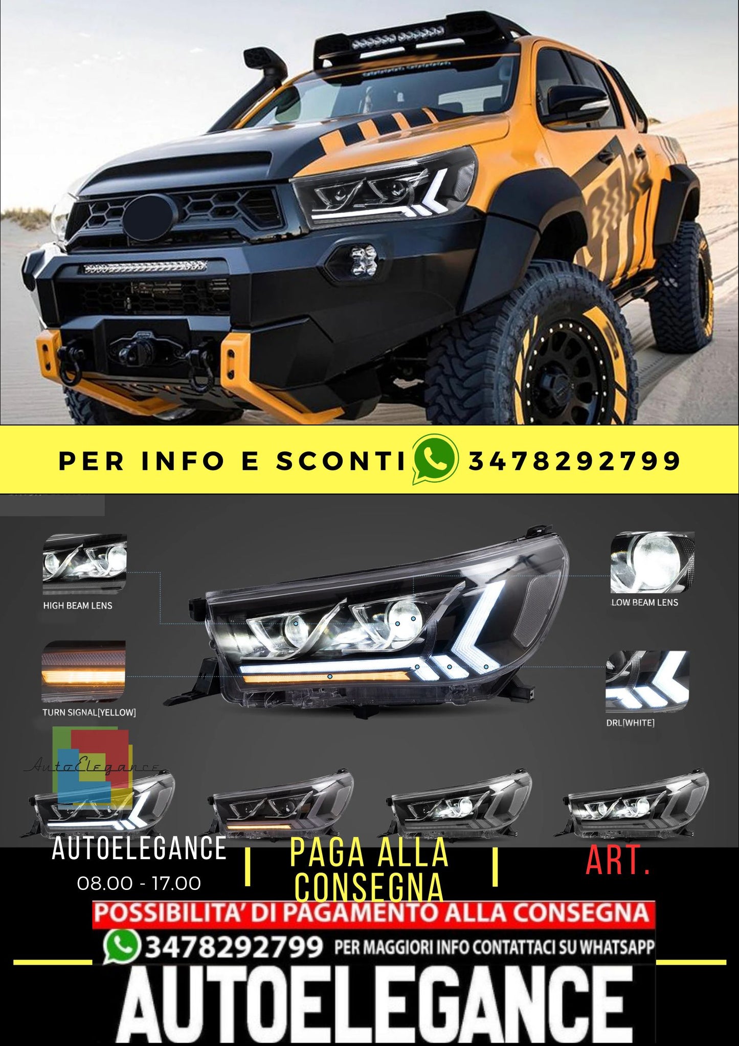 Fari a LED per Toyota Hilux Vigo Revo 2015-2019 con illuminazione di cortesia dinamica
