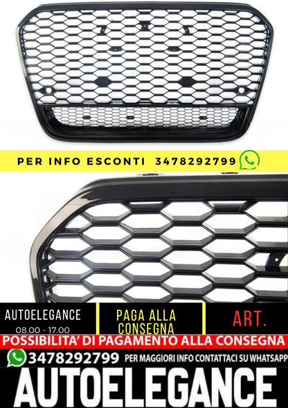 Griglia Anteriore RS6 Look per Audi A6 C7 (4G) Berlina Avant (2011-2014) Nero Lucido